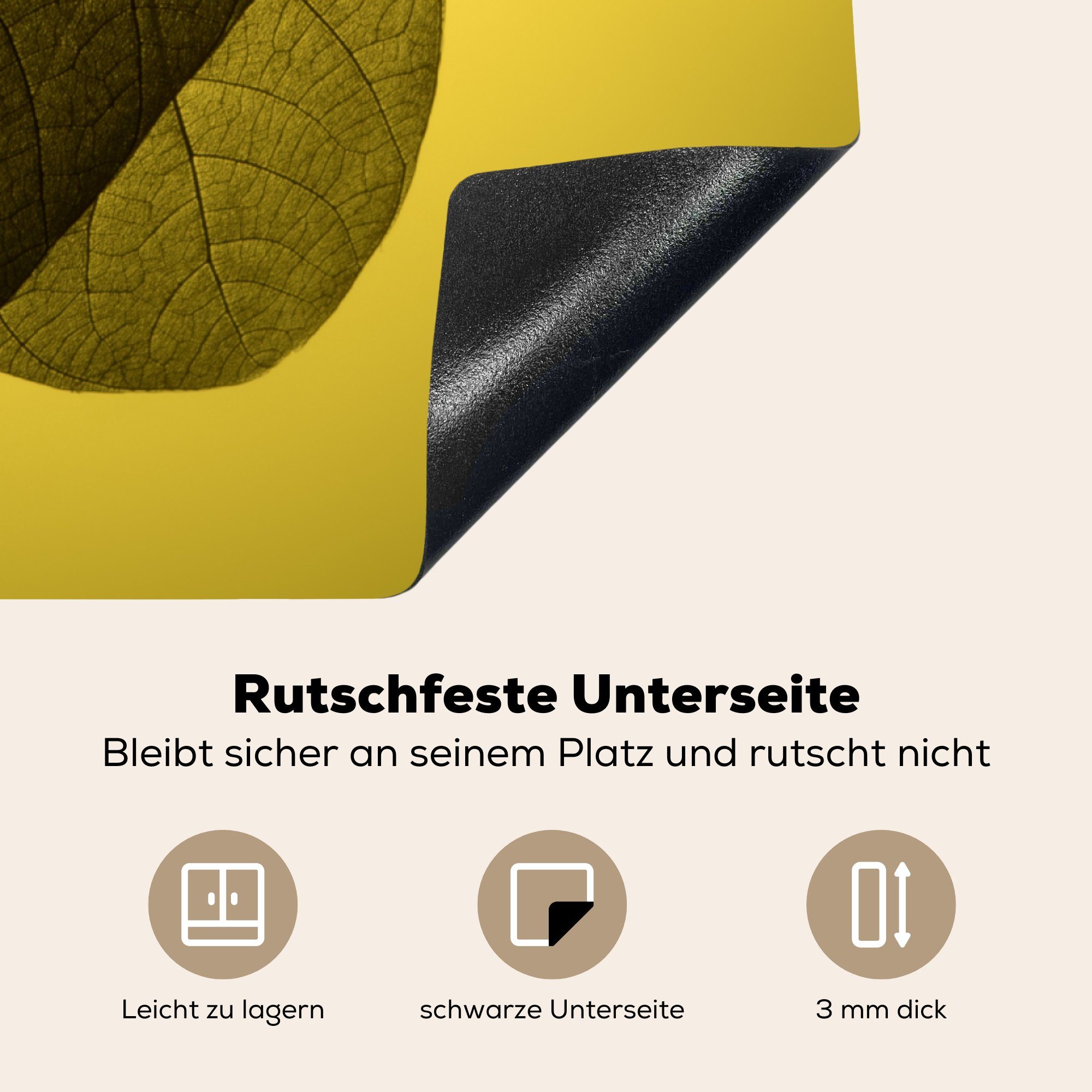 cm, küche Blätter Arbeitsplatte gelbem Skelett 78x78 botanischer (1 Hintergrund, Vinyl, tlg), mehrerer auf Ceranfeldabdeckung, Herdblende-/Abdeckplatte für MuchoWow