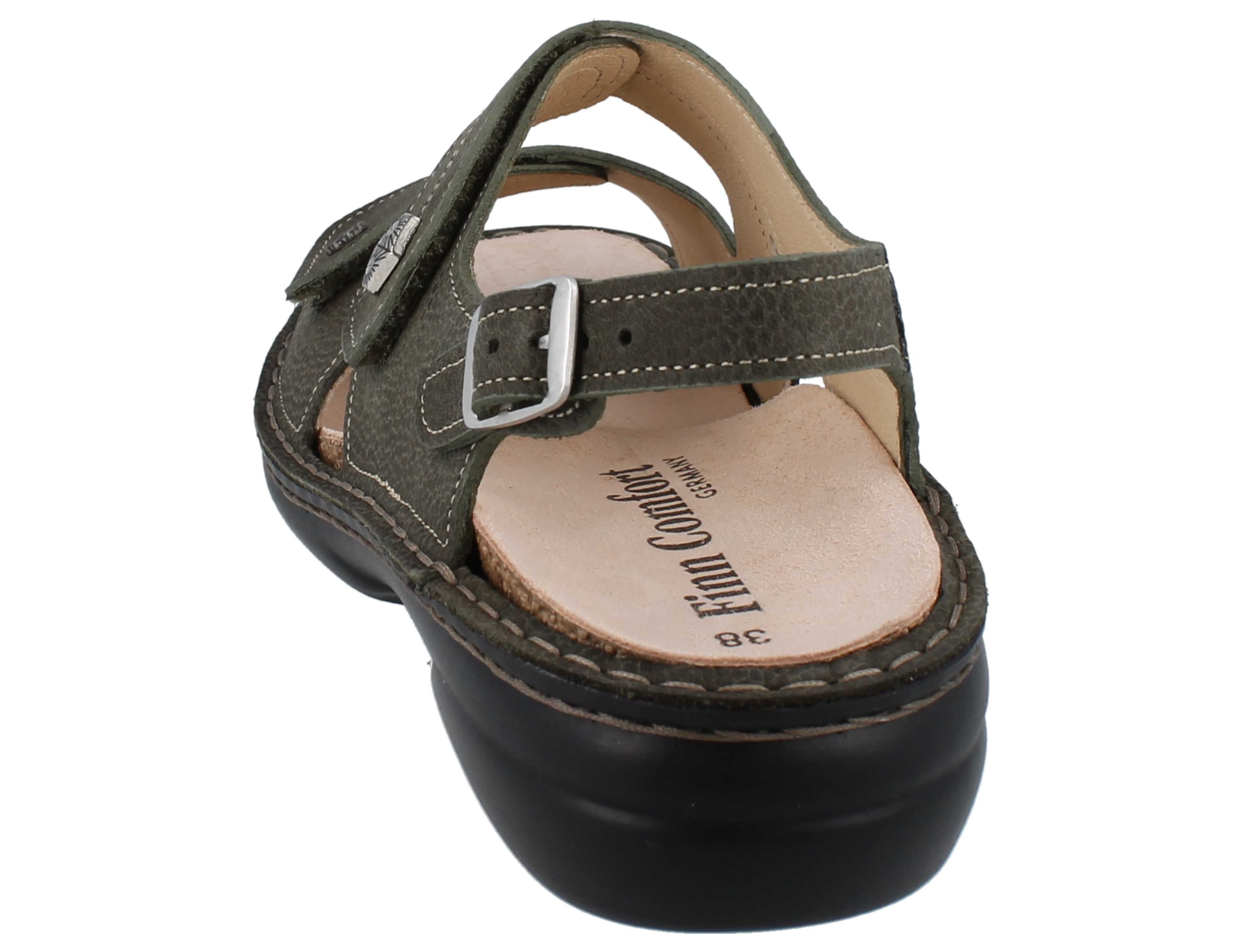 Finn Comfort FINN COMFORT Milos Damen Sandale olivegrün genarbtes Nubukleder - Sandale Wechselfußbett