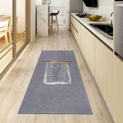 Küchenläufer 1824-Grau, TEPPIA, Höhe: 6 mm, Teppich Waschbar Rutschfest Küchenteppich Grau