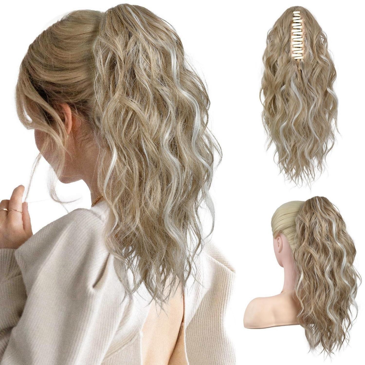 LuxusKollektion Kunsthaar-Extension Pferdeschwanzverlängerung Klauenclip 46 cm Hellblond mit Highlights