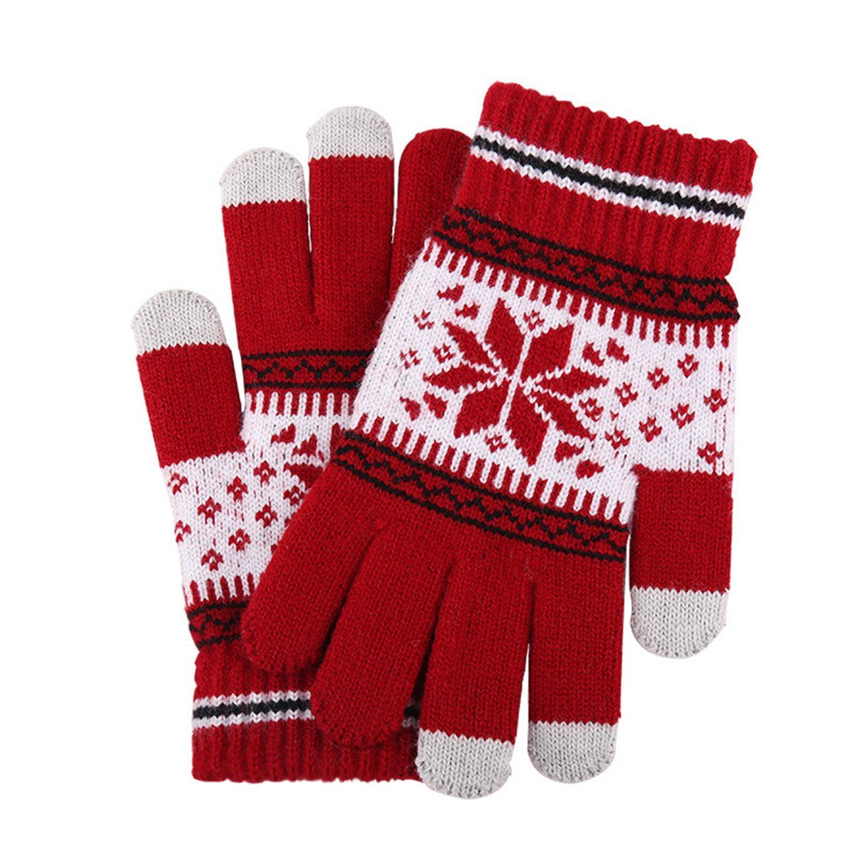 Die Sterne Strickhandschuhe Schneeflocken-Druck, warm für Männer und Frauen beim Skifahren kastanienbraunes Rot