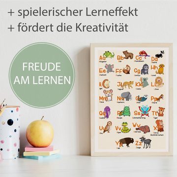 Tigerlino Poster 2er Set Tiere ABC, Zahlen Lernposter Kinderzimmer Alphabet Lernhilfe