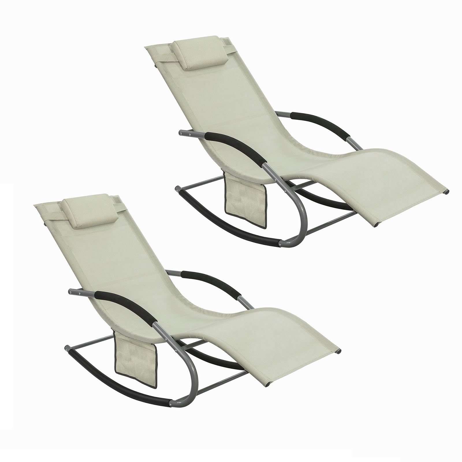 SoBuy Gartenliege OGS28x2, 2-er Set Swingliege Schaukelliege Sonnenliege Liegestuhl mit Tasche