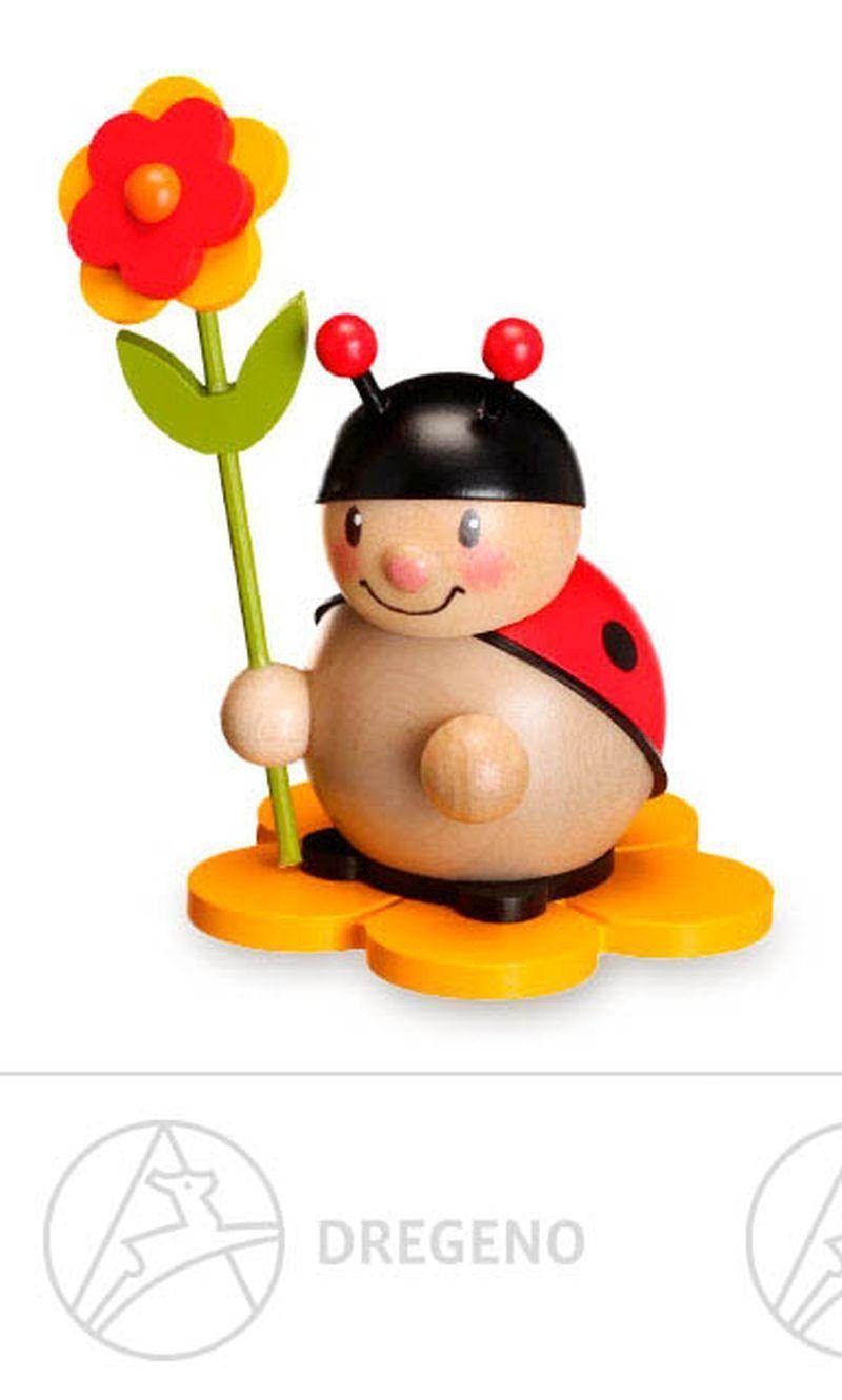 Dregeno Erzgebirge Teelichthalter Zubehör Vario Tischleuchter Marienkäfer mit Blüte farbig Höhe = 9cm