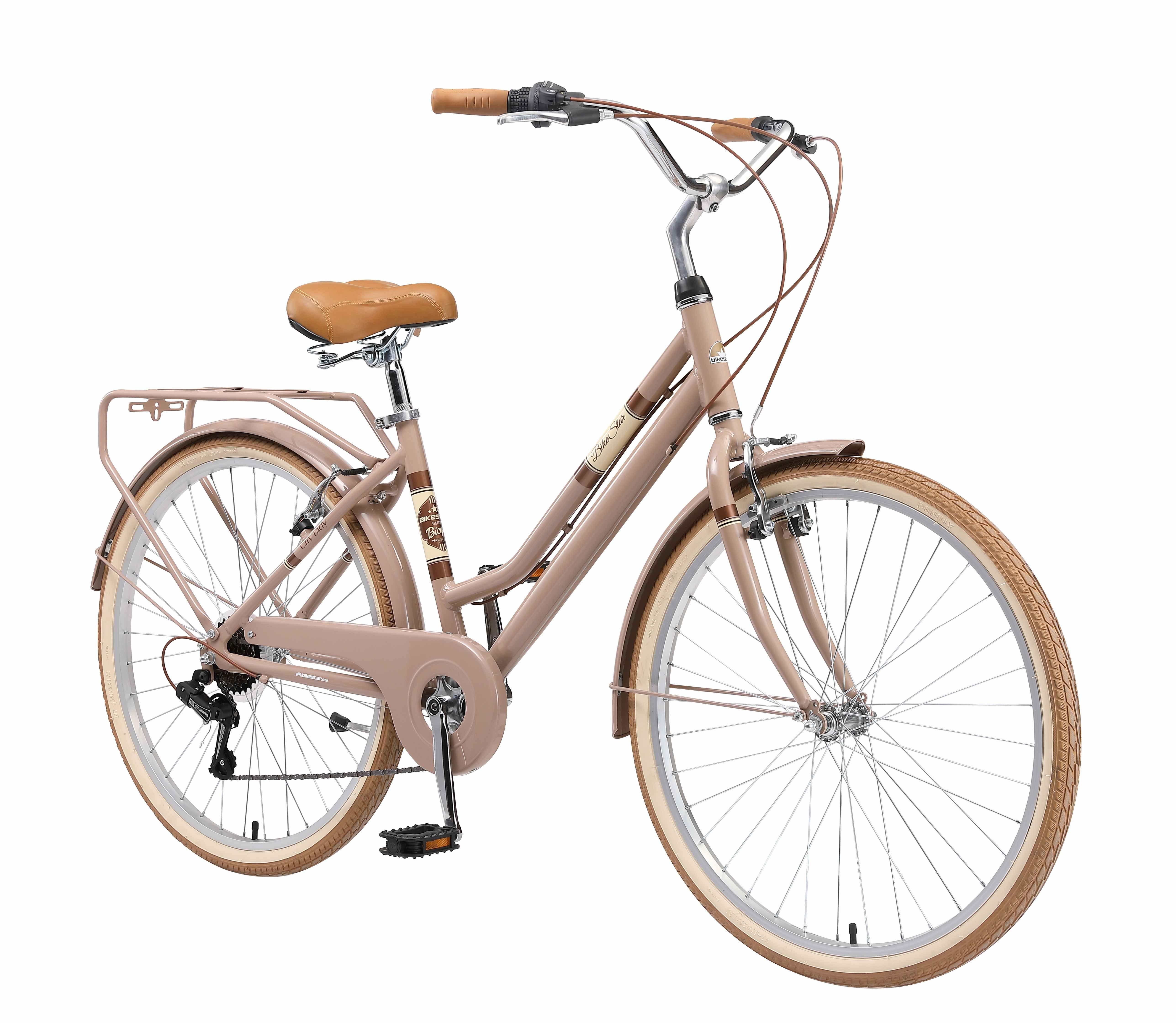 Bikestar Hollandrad 26 Zoll, ab 155 cm, Aluminium, Damen, Herren, 7 Gang Shimano Tourney RD-TY300 Schaltwerk, Kettenschaltung, V-Bremse, Rahmen 40.6 cm, Hollandrad, Retro