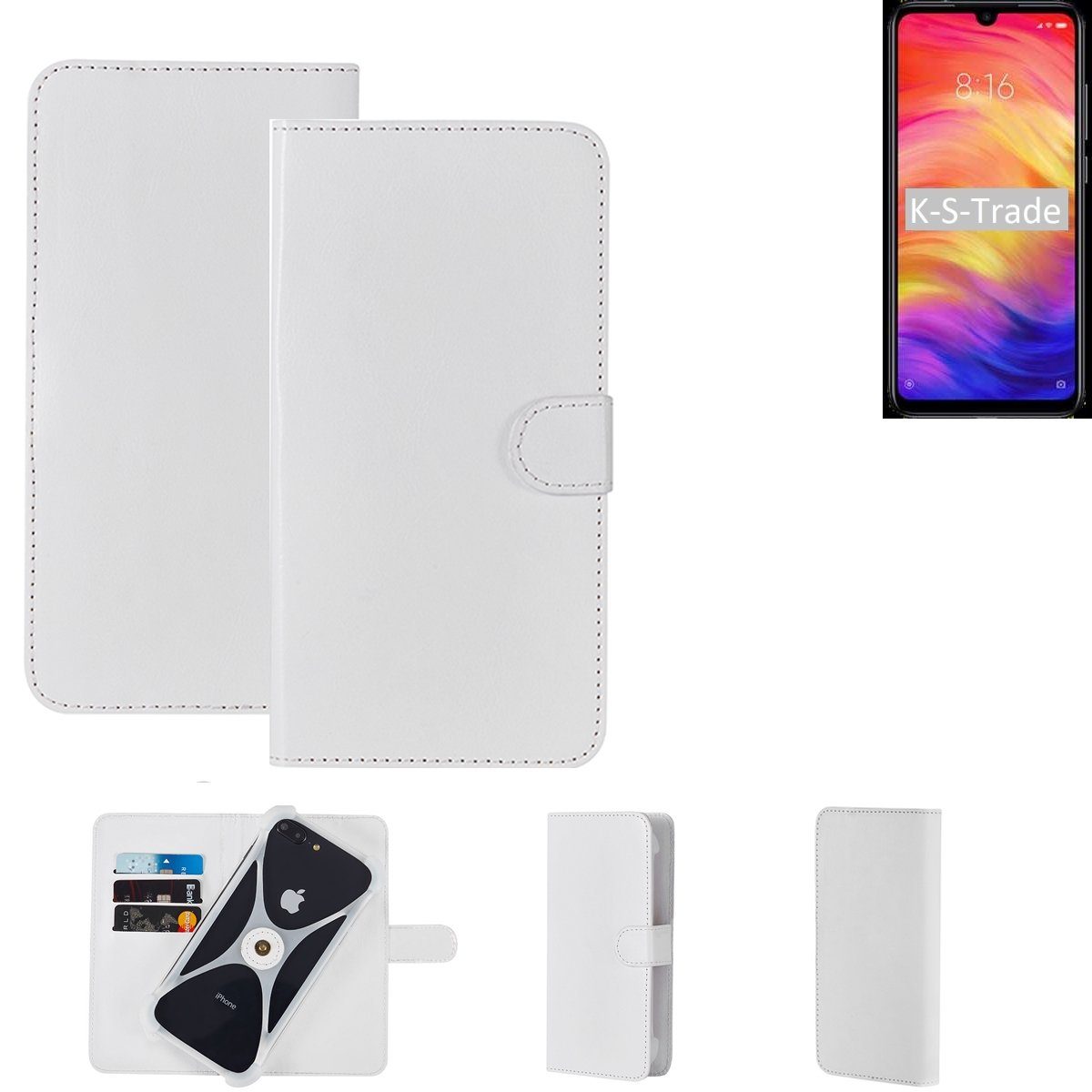 K-S-Trade Handyhülle für Xiaomi Redmi Note 7 Global, Handy Hülle Schutz Hülle Cover Case Bookstyle Bumper weiß 1x