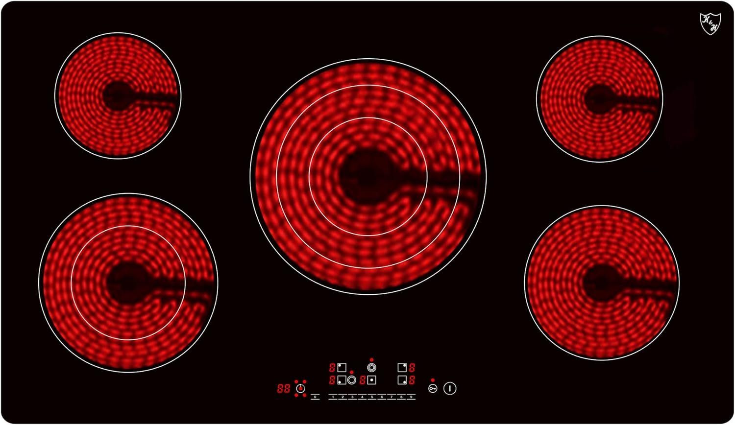 K&H Elektro-Kochfeld K&H 5 Zonen Glaskeramikkochfeld 90cm Elektro Autark Eingebaut NC-10208, Einbaufähig und Autark