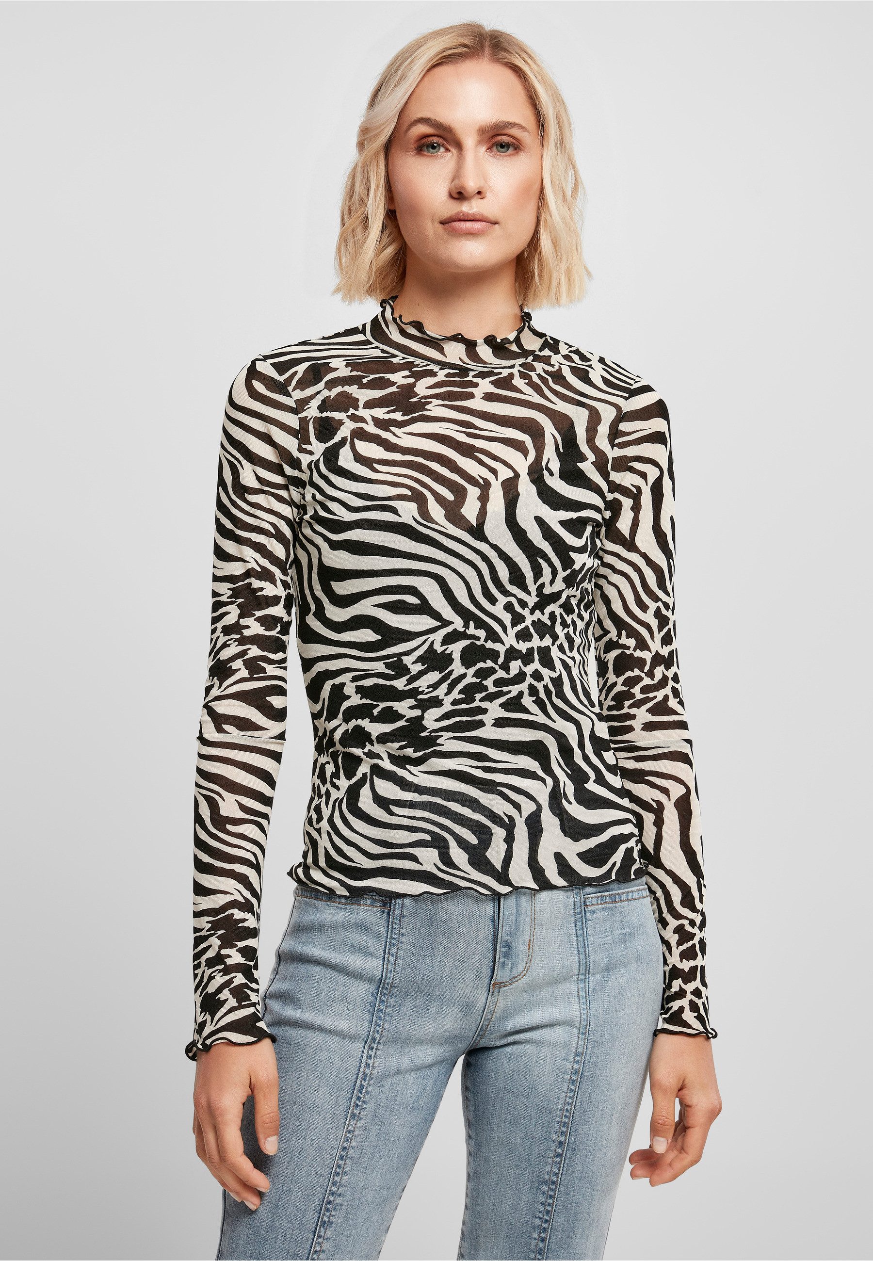 URBAN CLASSICS Langarmshirt Urban Classics Damen Ladies AOP Mesh Turtleneck Longsleeve (1-tlg) – Bild 5 von 5