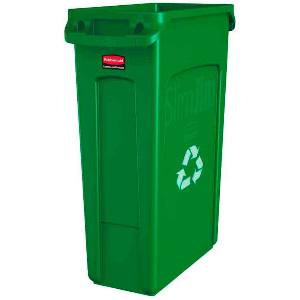 PROREGAL® Mülleimer Slim Jim Mülleimer mit Belüftungskanälen, 60L, Beige Grün mit Recyclingsymbol