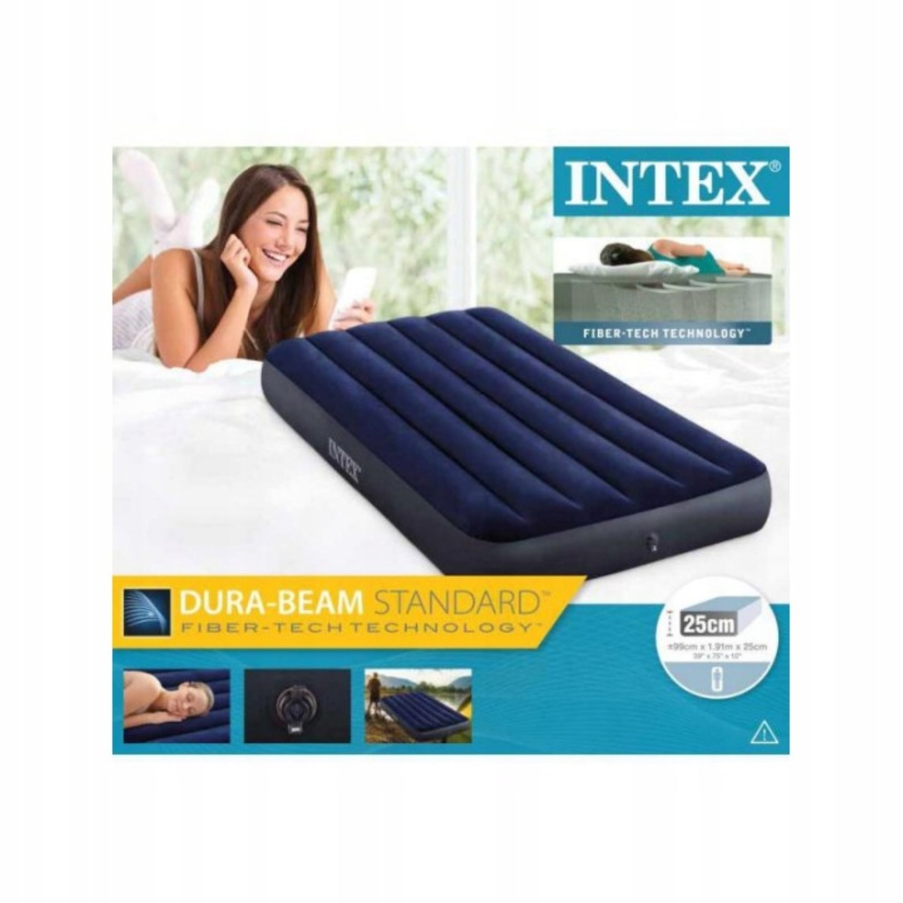 Intex Luftbett INTEX 64757 Classic Downy Twin Luftbett 191x99x25 cm Blau, (1-tlg)