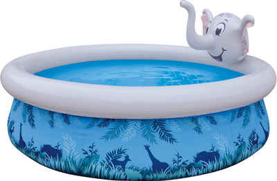 SunClub Planschbecken Kinder Pool 205 x 47 cm, (Quick up Pool mit aufblasbarem Luftring, 1-tlg), Planschbecken mit wassersprühendem Elefanten