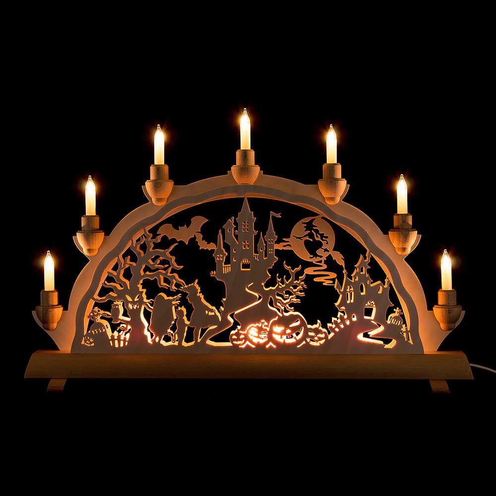 Erzgebirge-Palast Schwibbogen 3D-Doppelschwibbogen Halloween Spukschloss (50x32cm) von Schlick & Tür