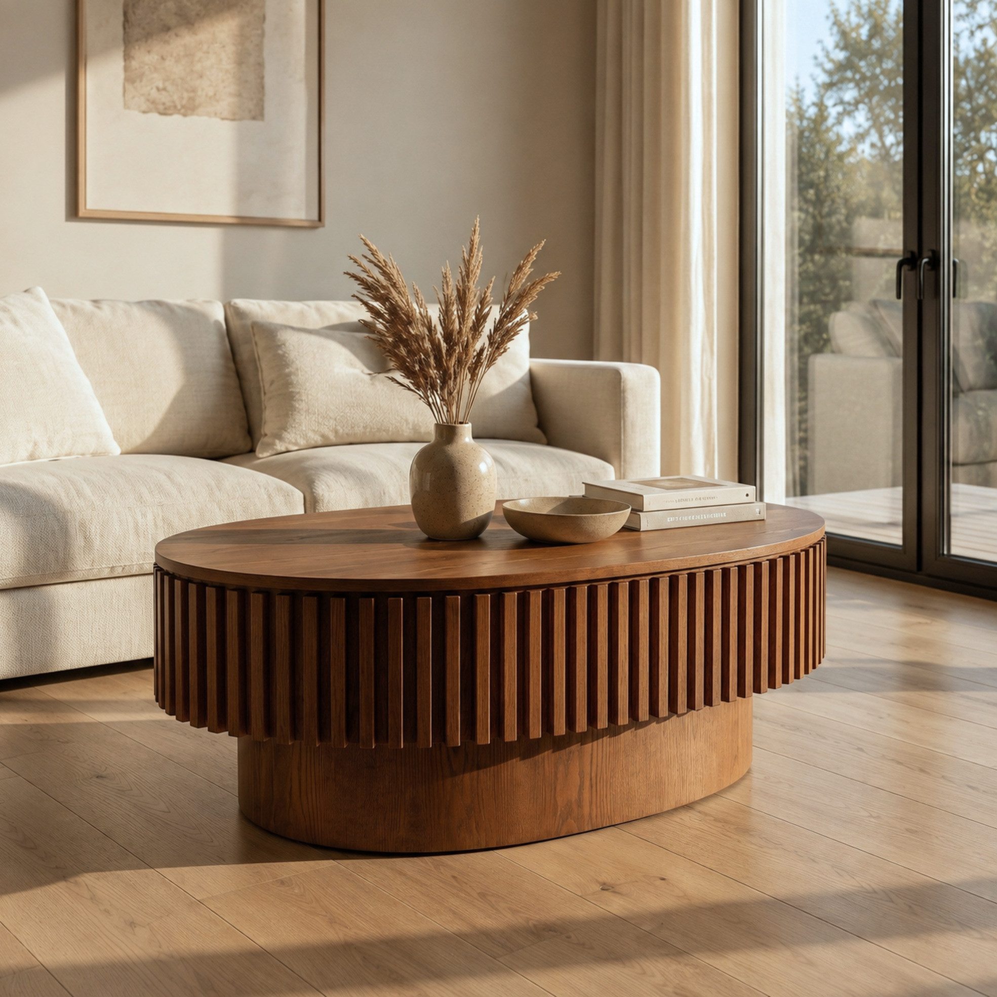 REDOM Couchtisch Beistelltisch 98 cm oval Walnuss Optik mit Stauraumfach (Packung, 1-St., Wohnzimmertisch für Schlafzimmer Büro und Wohnbereich Zuhause), Kaffeetisch mit verstecktem Fach und moderner Holzoptik