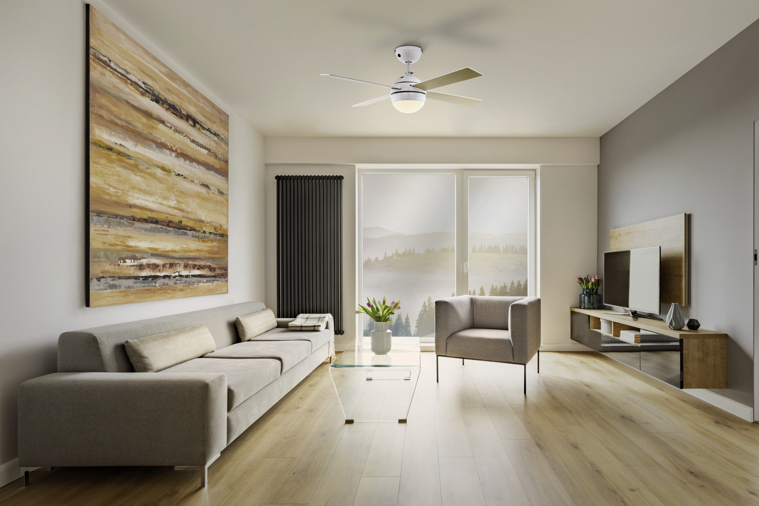 EGLO LED Deckenleuchte LOSCIALE, Fernbedienung, Infrarot inkl., Ventilatorfunktion, LED wechselbar, Warmweiß, Ventilator mit Beleuchtung - E27 - 3 Geschwindigkeiten - 4 Flügel