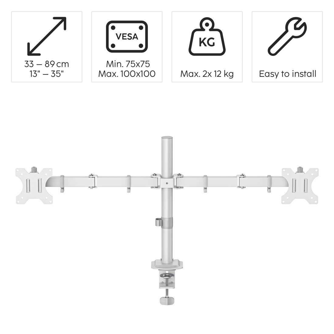 Hama Monitor-Halterung Doppelmonitorhalterung höhenverstellbar für 13-35 Zoll, (bis 35 Zoll, 2 Monitore, 360° Rotation, VESA, Kabelmanagement, ausziehbar)