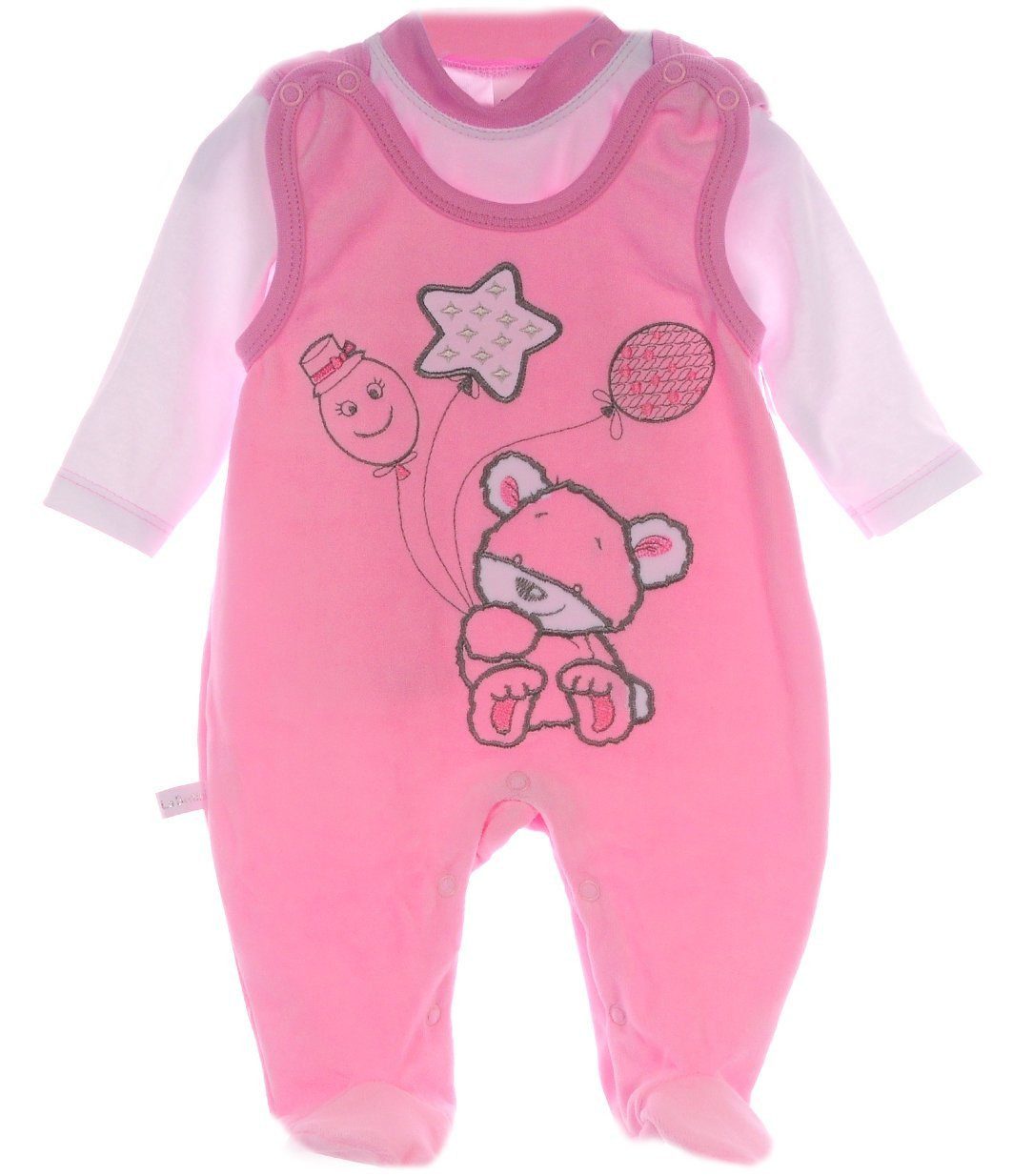 Strampler Baby Strampler aus Velours in Rosa und Langarmshirt Erstlingsanzug