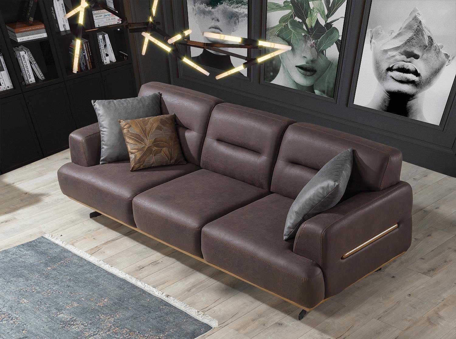 JVmoebel Sofa Braun Sofa Wohnzimmer Couch Dreisitzer Luxus Einrichtung Polster, 1 Teile, Made in Europa | Alle Sofas