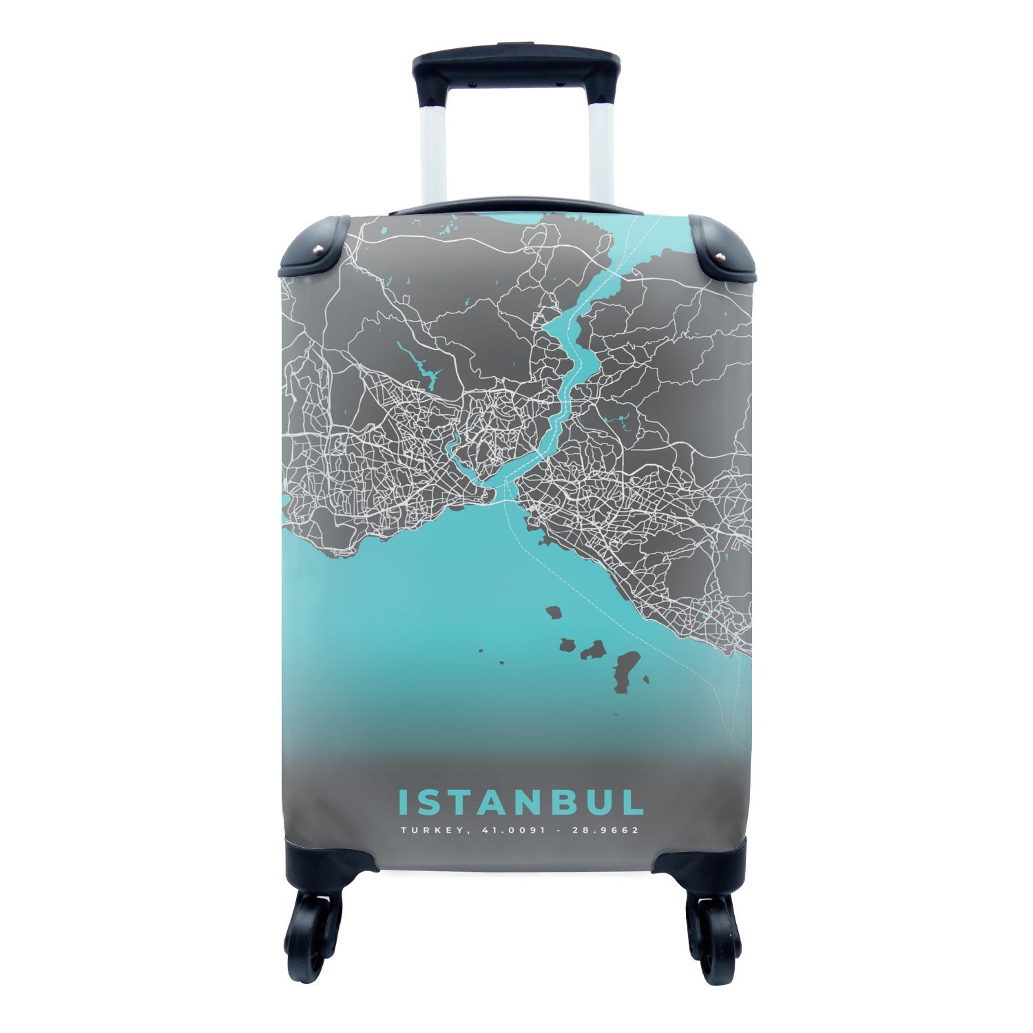 MuchoWow Handgepäckkoffer Istanbul - Blau - Karte - Stadtplan - Karte, 4 Rollen, Reisetasche mit rollen, Handgepäck für Ferien, Trolley, Reisekoffer