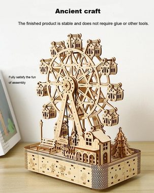Welikera 3D-Puzzle 3D Holzpuzzle, DIY Riesenrad Spieluhr mit Zahnradantrieb, 183 teile, 183 Puzzleteile, Mit Spieluhr und Lichteffekten
