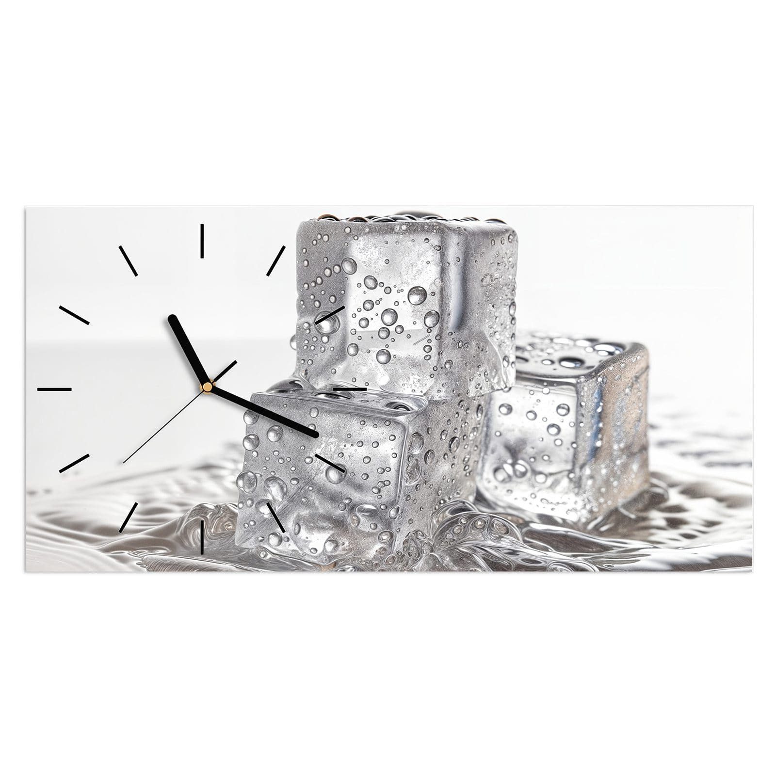 Wanduhr Glasuhr Wandkunst Größe 60 x 30 cm mit Motiv Eiswuerfel