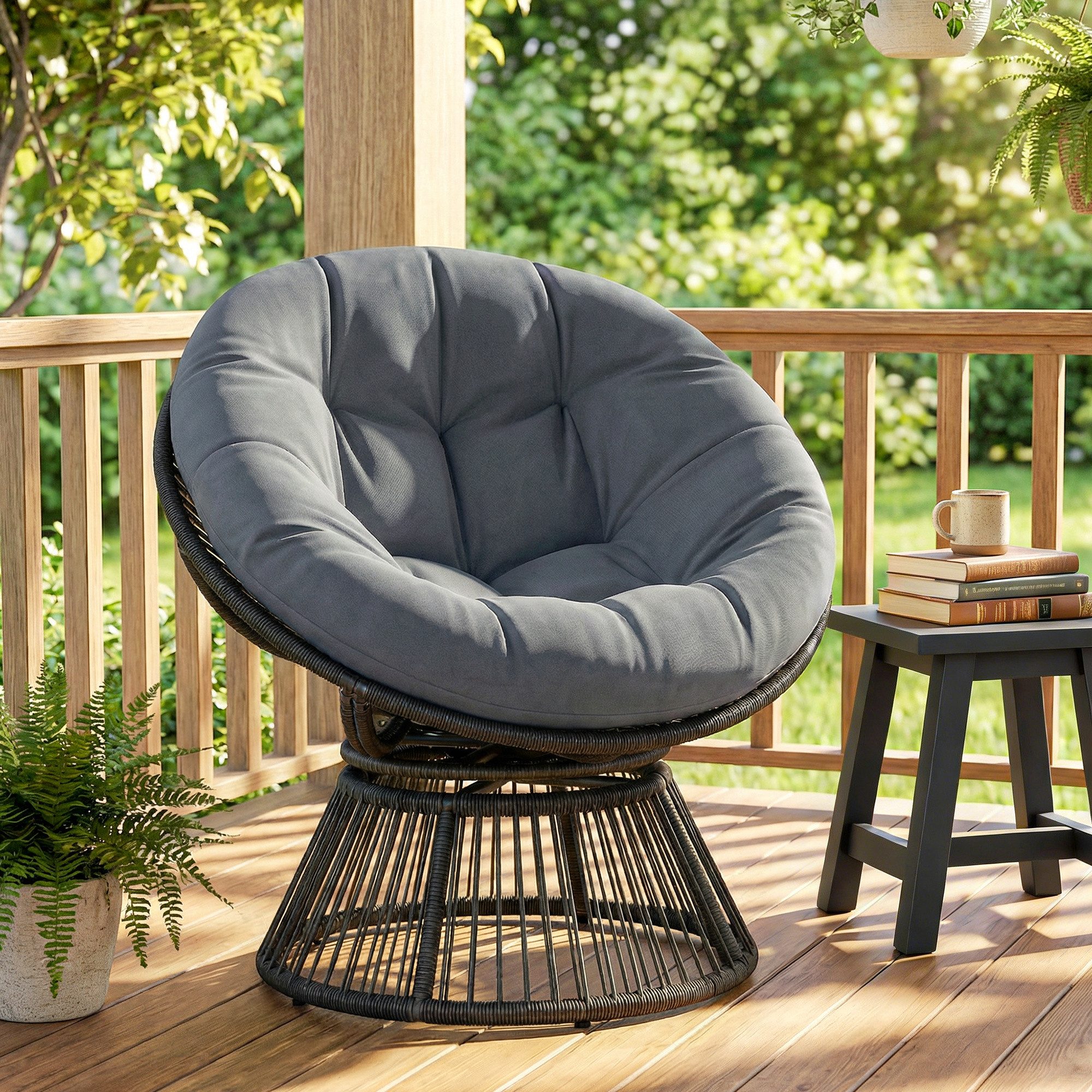 Outsunny Gartensessel runder Rattansessel Loungesessel aus Polyrattan für Wohnzimmer (Korbsessel, 1-St., Papasansessel), Grau