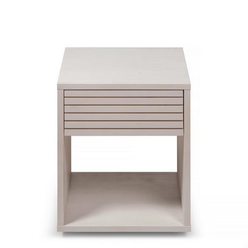 Woodek Design Nachttisch EMMA, stilvolle Nachttischkonsole mit Schublade, H50 x B40 x T38 cm (Ablagetisch aus weißer Birke, 1-St., kompakter und griffloser Beistelltisch), Nachtkonsole mit Regal