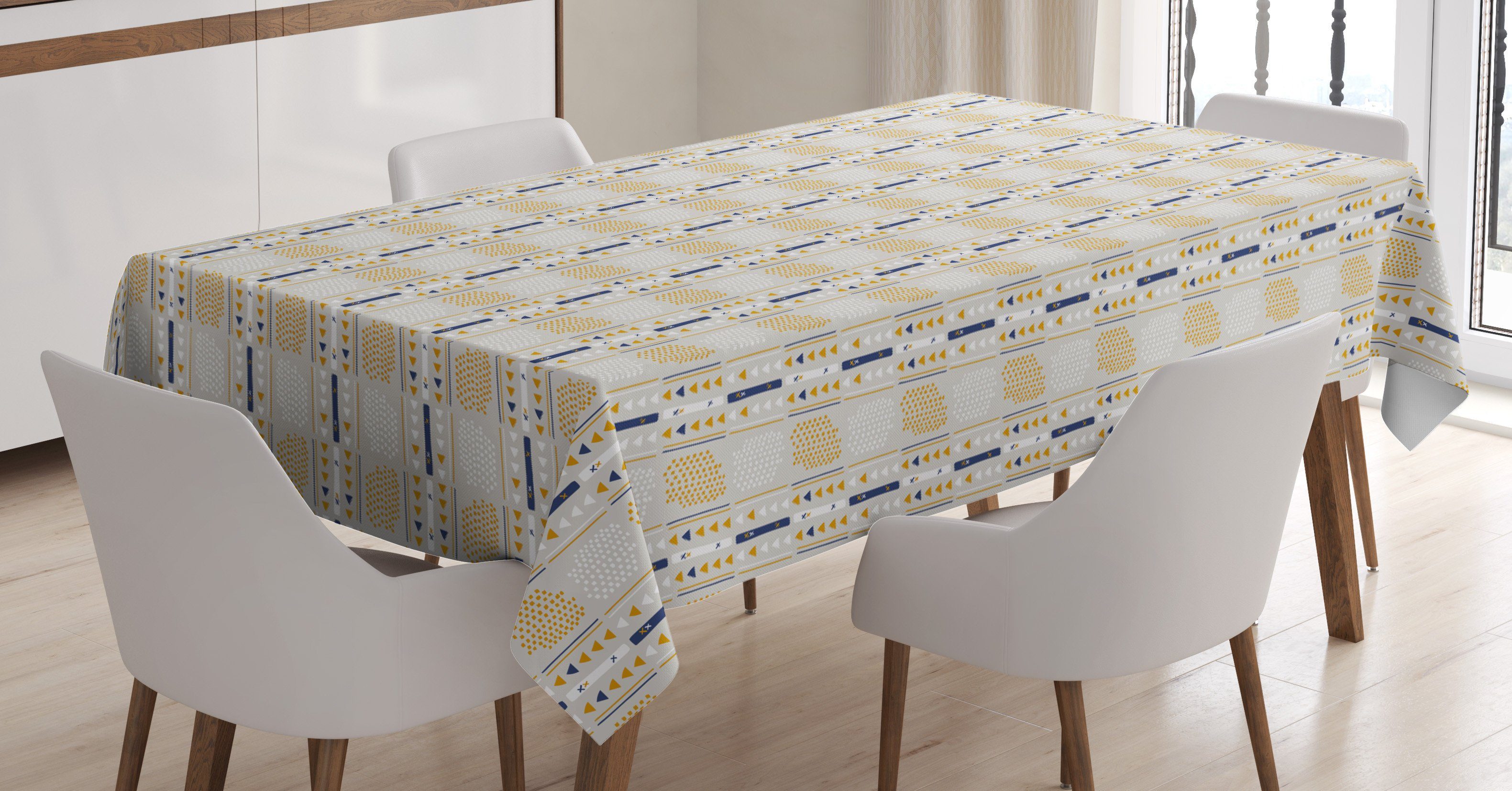Formation abstrakte Tischdecke Abakuhaus Waschbar Farben, den geeignet Außen Farbfest Gelb Bereich und Klare Weiß Für