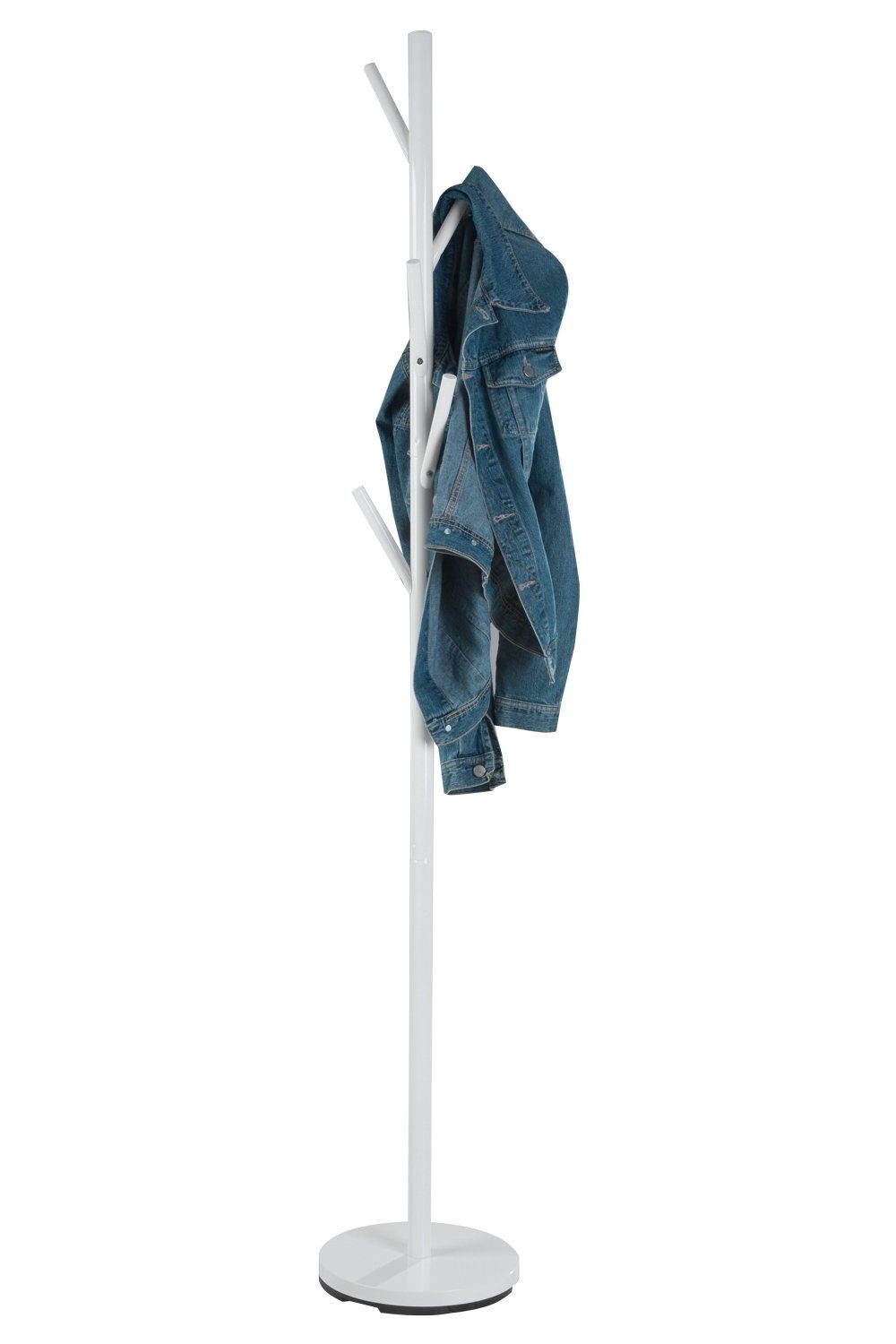 Home4You Kleiderständer, H 170 cm, Weiß lackiert, Metall, mit 5 Haken