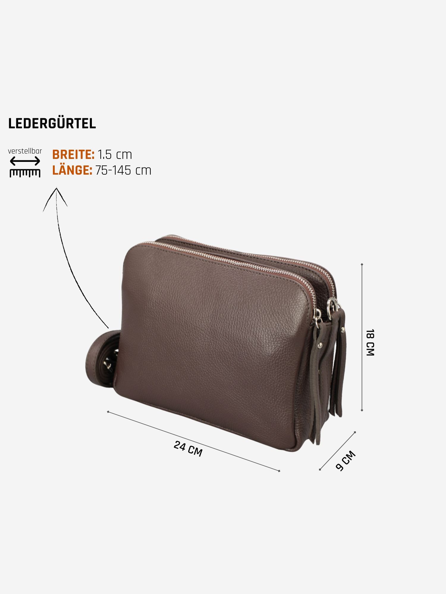 Adel Bags Schultertasche MARA Umhängetasche für Damen, Schultertasche aus Echtleder, hergestellt in Italien, mit 2 Riemen