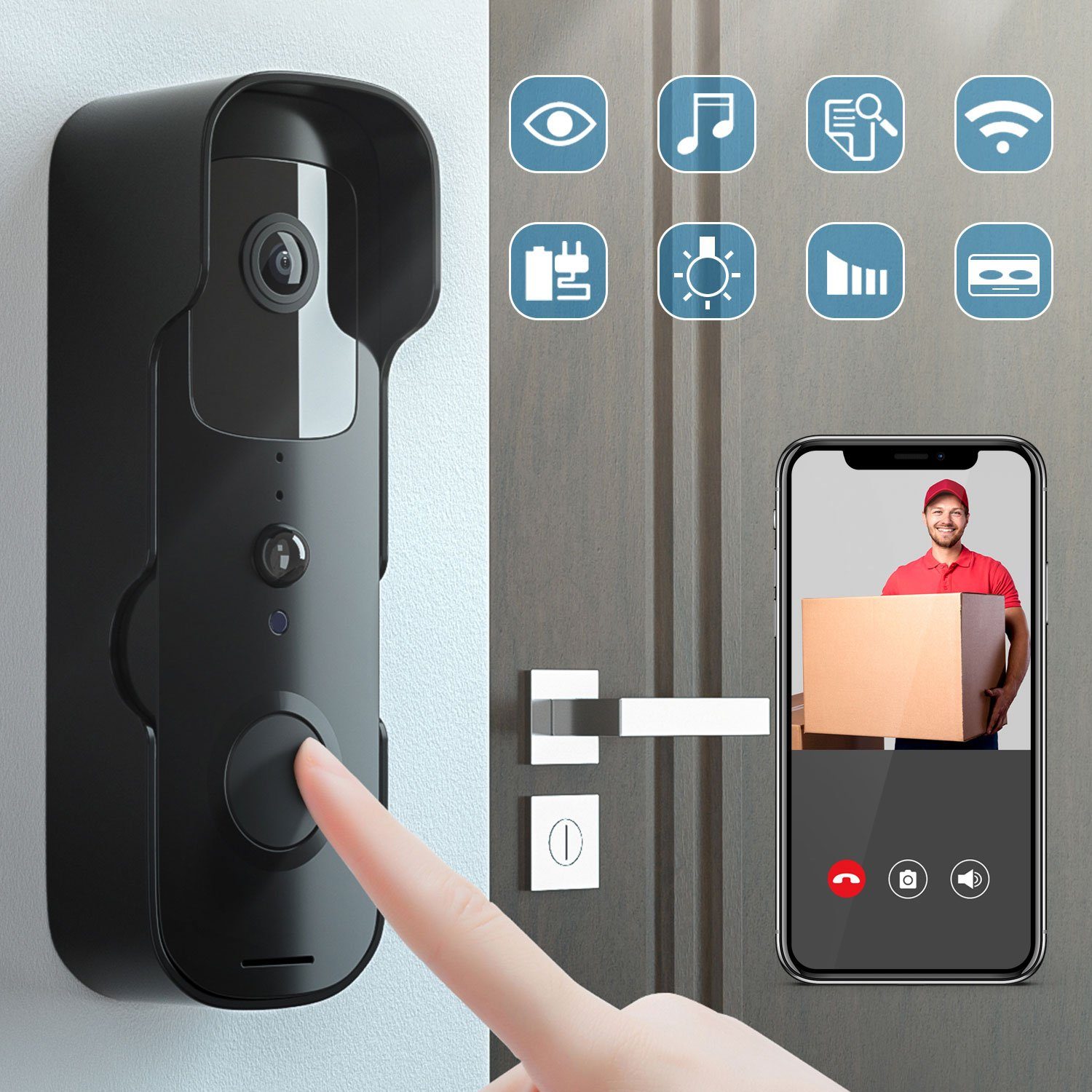 3" Türklingel mit Kamera WiFi Video Funkklingel Ring Doorbell 3MP HD Nachtsicht 