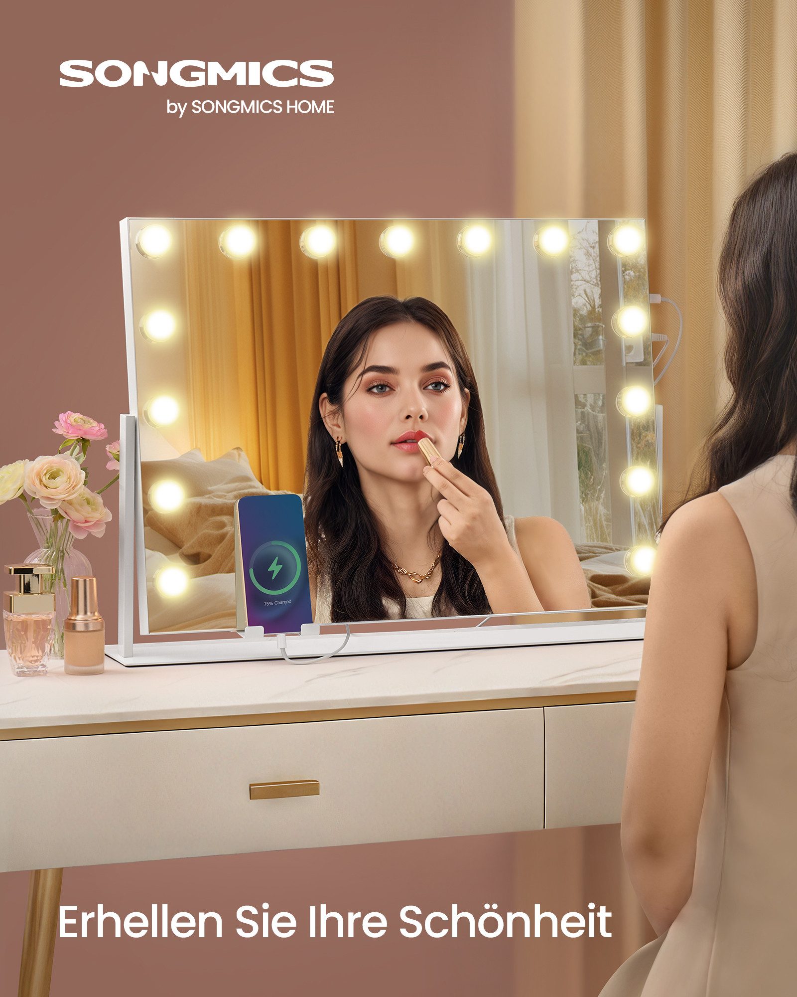 SONGMICS Schminkspiegel, Kosmetikspiegel, verstellbares LED-Licht, mit USB- günstig online kaufen