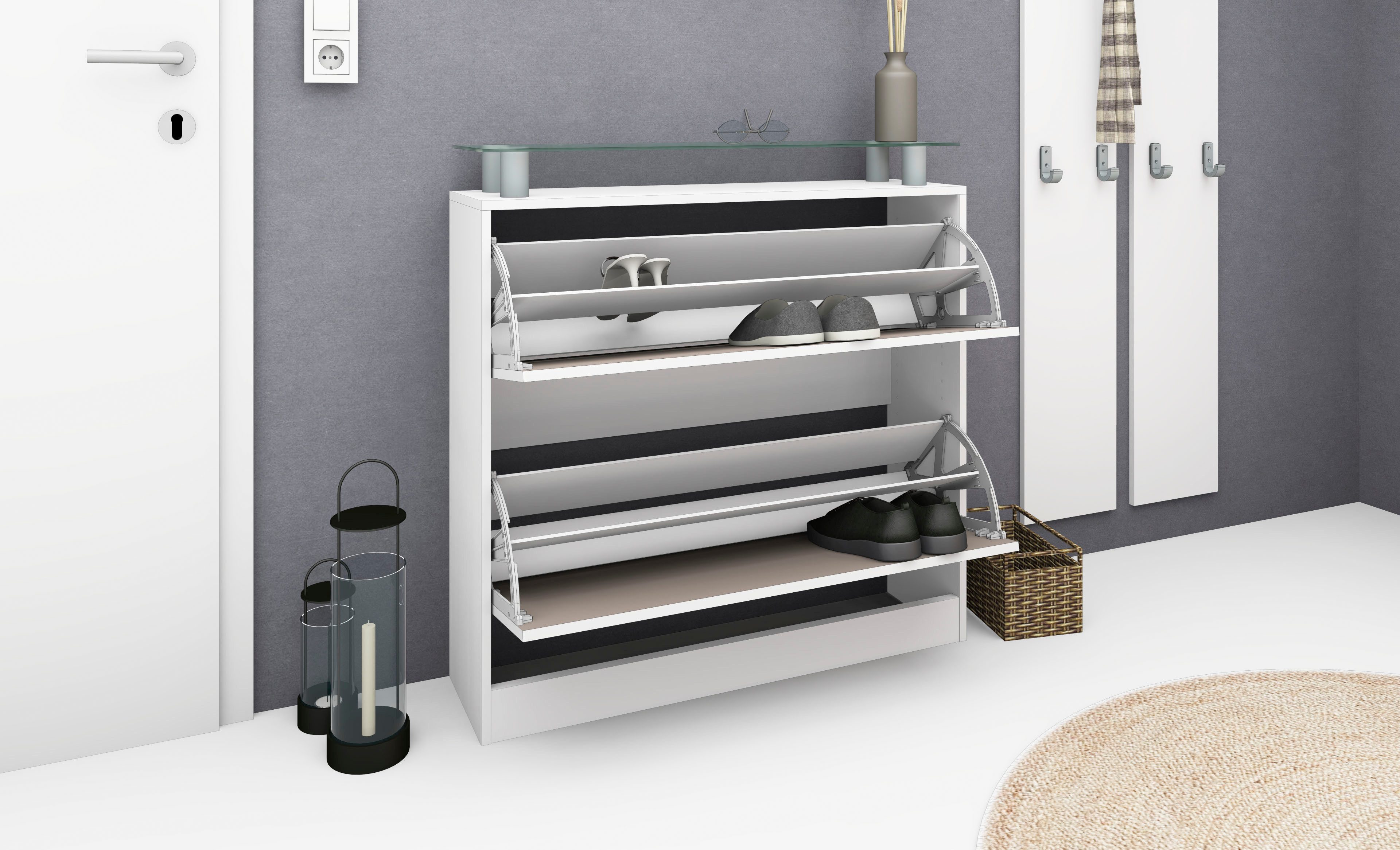 borchardt Möbel Schuhschrank Finn, Schuhregal, Schuhkipper für 12-16 Paar Schuhe Breite 89 cm, mit Glasablage – Bild 3 von 4
