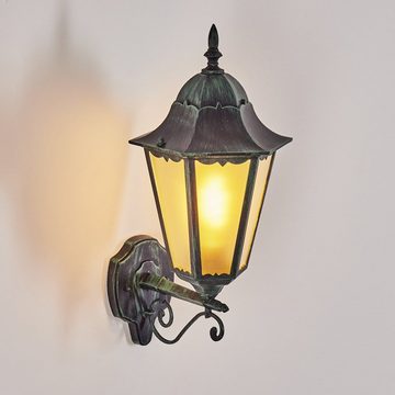 hofstein Außen-Wandleuchte Wandlampe aufwärts in antikem Look aus Metall/Glas in Schwarz-Grün, ohne Leuchtmittel, Wandleuchte im Retro/Vintage Design, Außenleuchte für Terrasse, E27