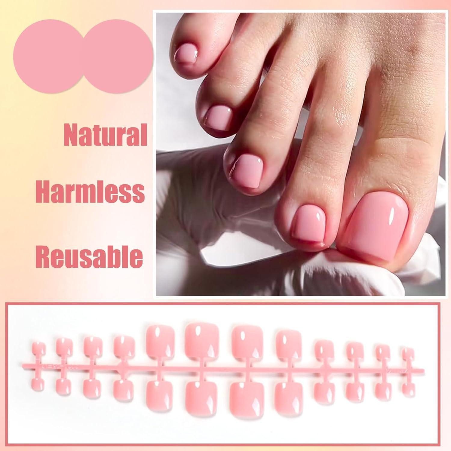 LuxusKollektion Kunstfingernägel Fußnägel Falsche Acryl Aufkleben 24 12 Größen DIY Glänzende Rosa