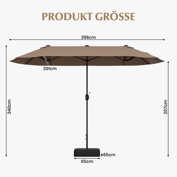 COSTWAY Sonnenschirm 400x200cm Gartenschirm, mit Ständer, Kurbel, UPF 50+