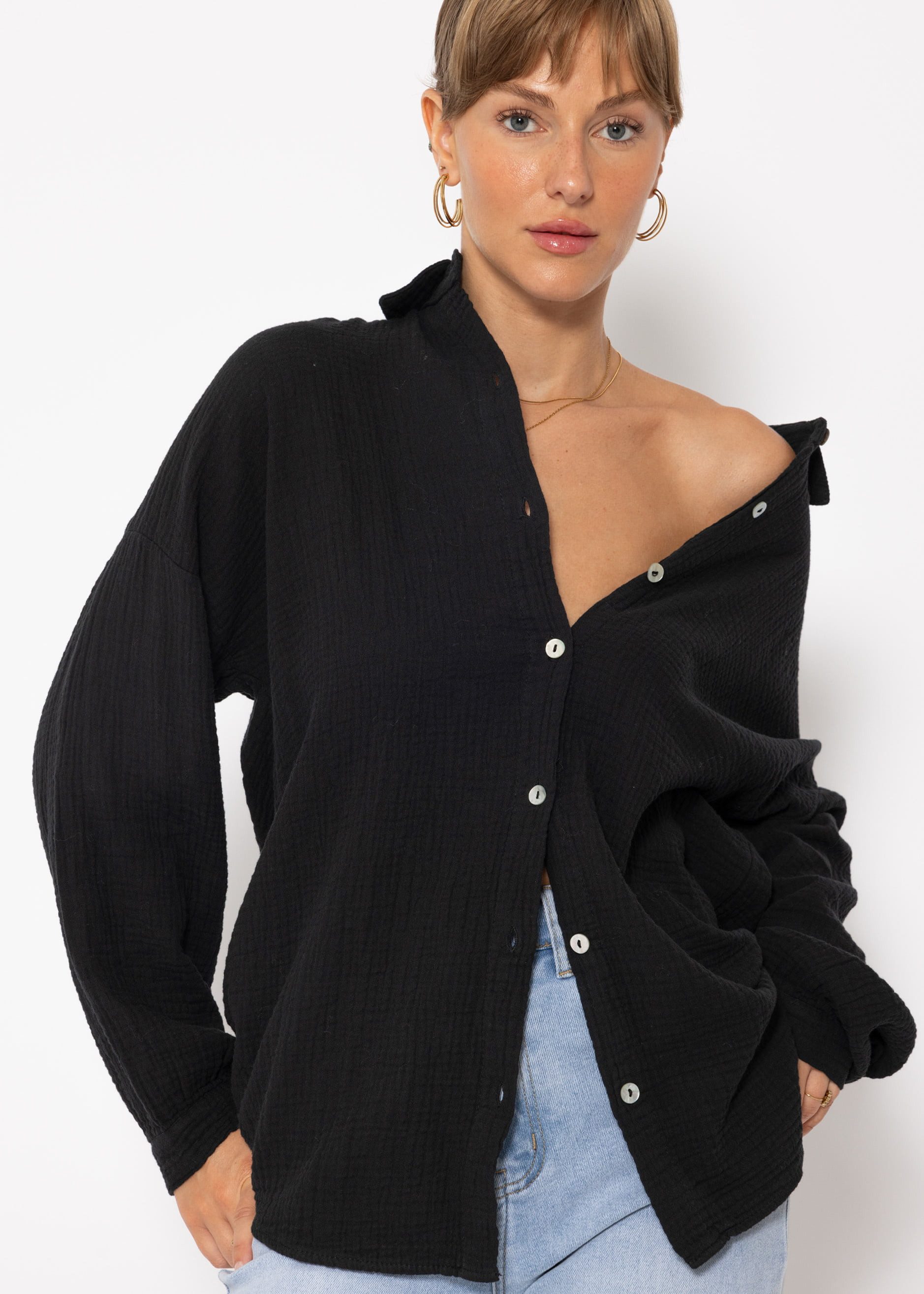 SASSYCLASSY Langarmbluse Oversize Musselin Bluse Damen günstig online kaufen