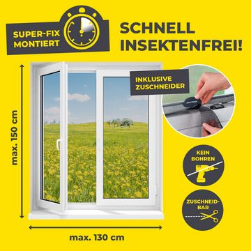 EASYmaxx Insektenschutz-Fensterrahmen Moskitonetz mit Klettverschluss, (1-St), 130x150cm zuschneidbar mit Klettbefestigung