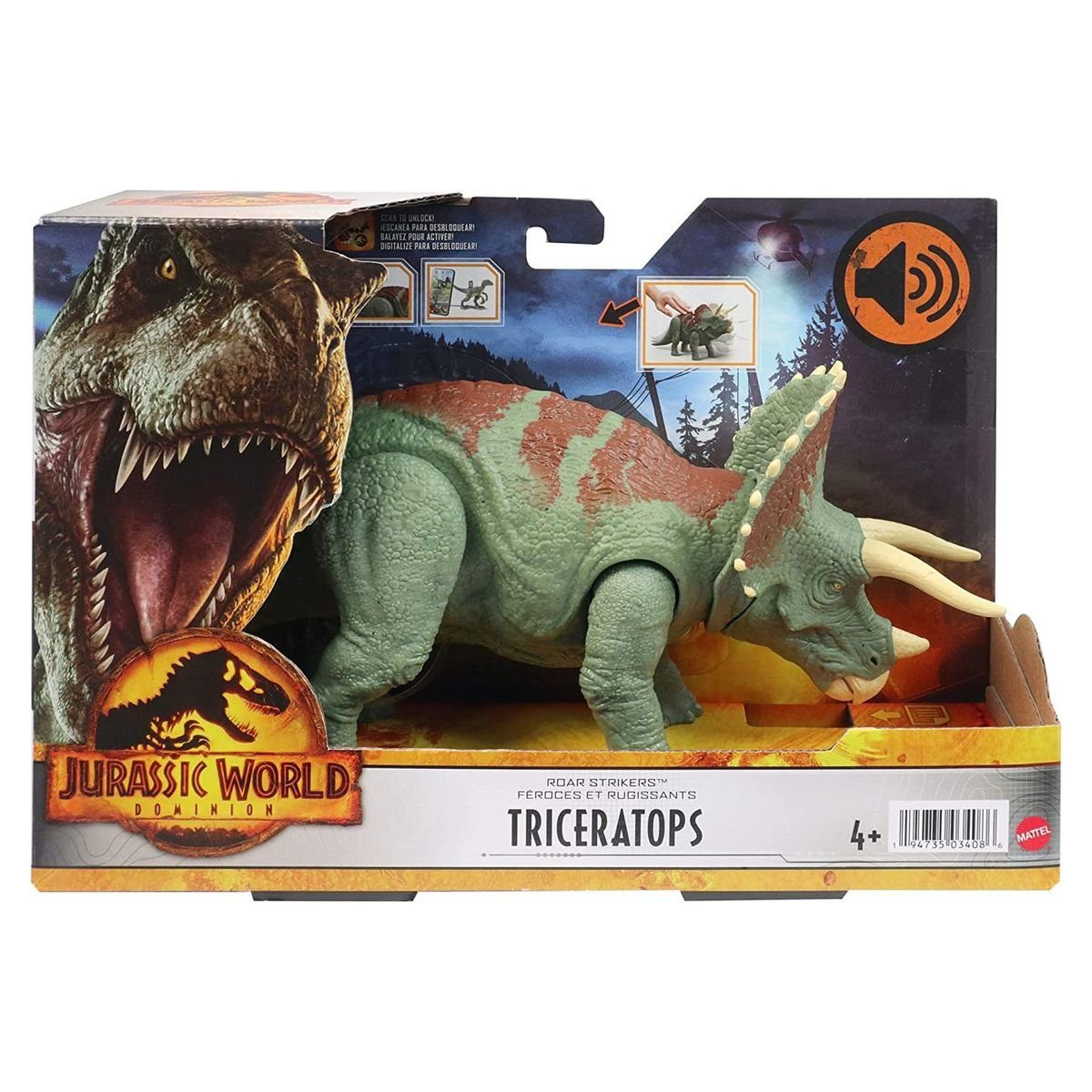 Spielfigur Mattel HDX40: Jurassic World Dominion - Triceratops, interaktive Dino-