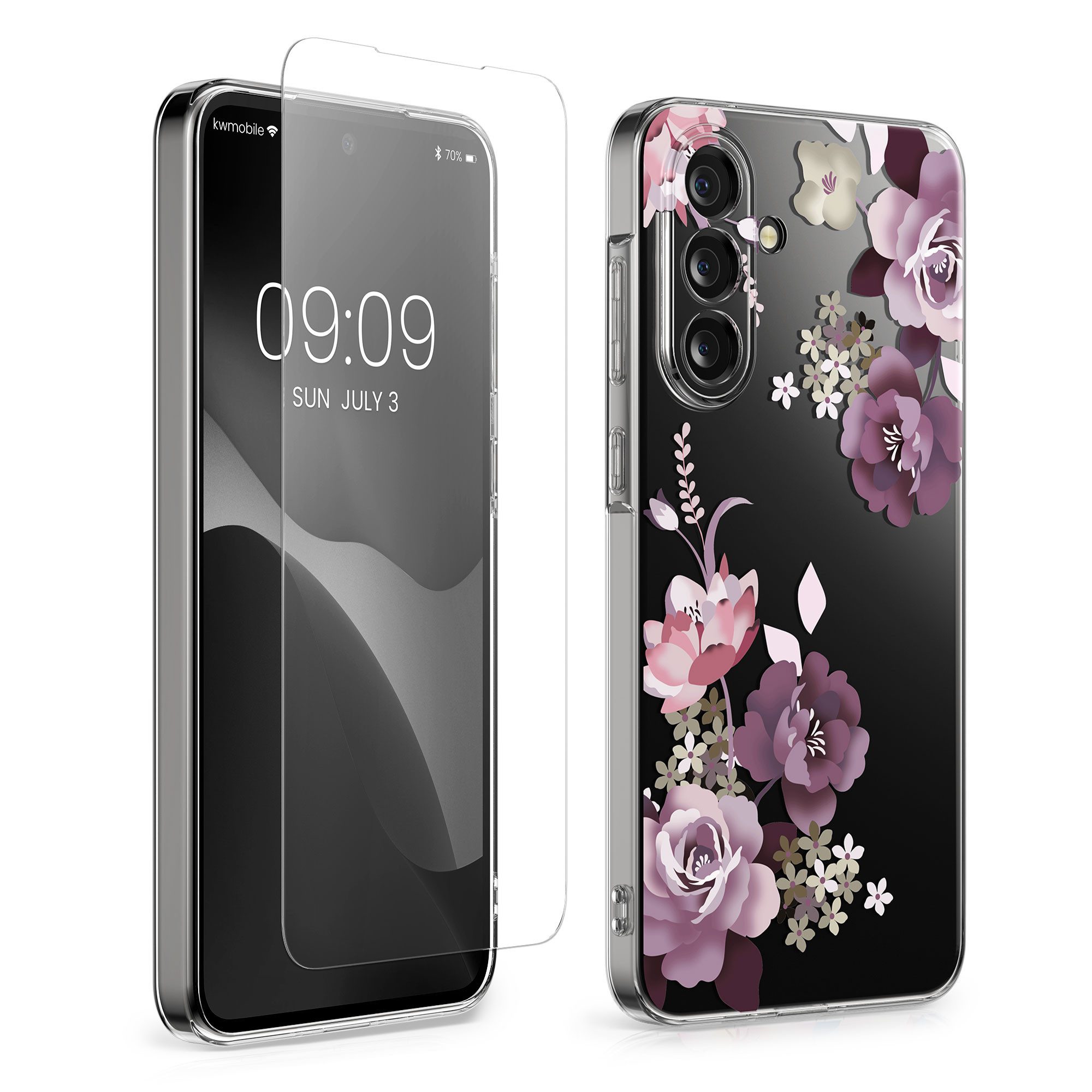 kwmobile Handyhülle Hülle für Samsung Galaxy A36 5G Handyhülle - Silikon, Case mit Schutzfolie Blumenblüten und Rosen Design