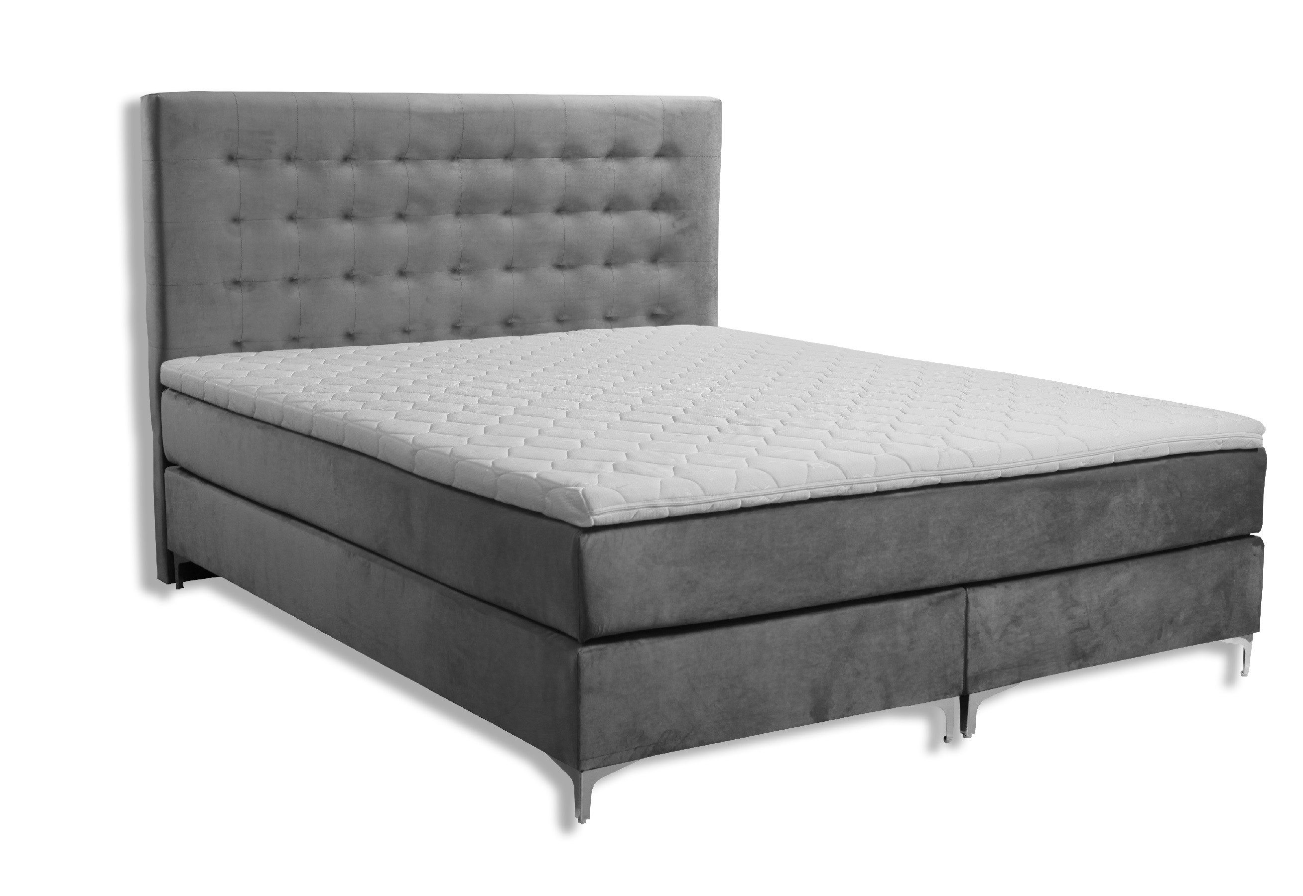 JVmoebel Boxspringbett Elegantes Polsterbett in Grau mit hochwertigem Velvet-Stoff (1-St)