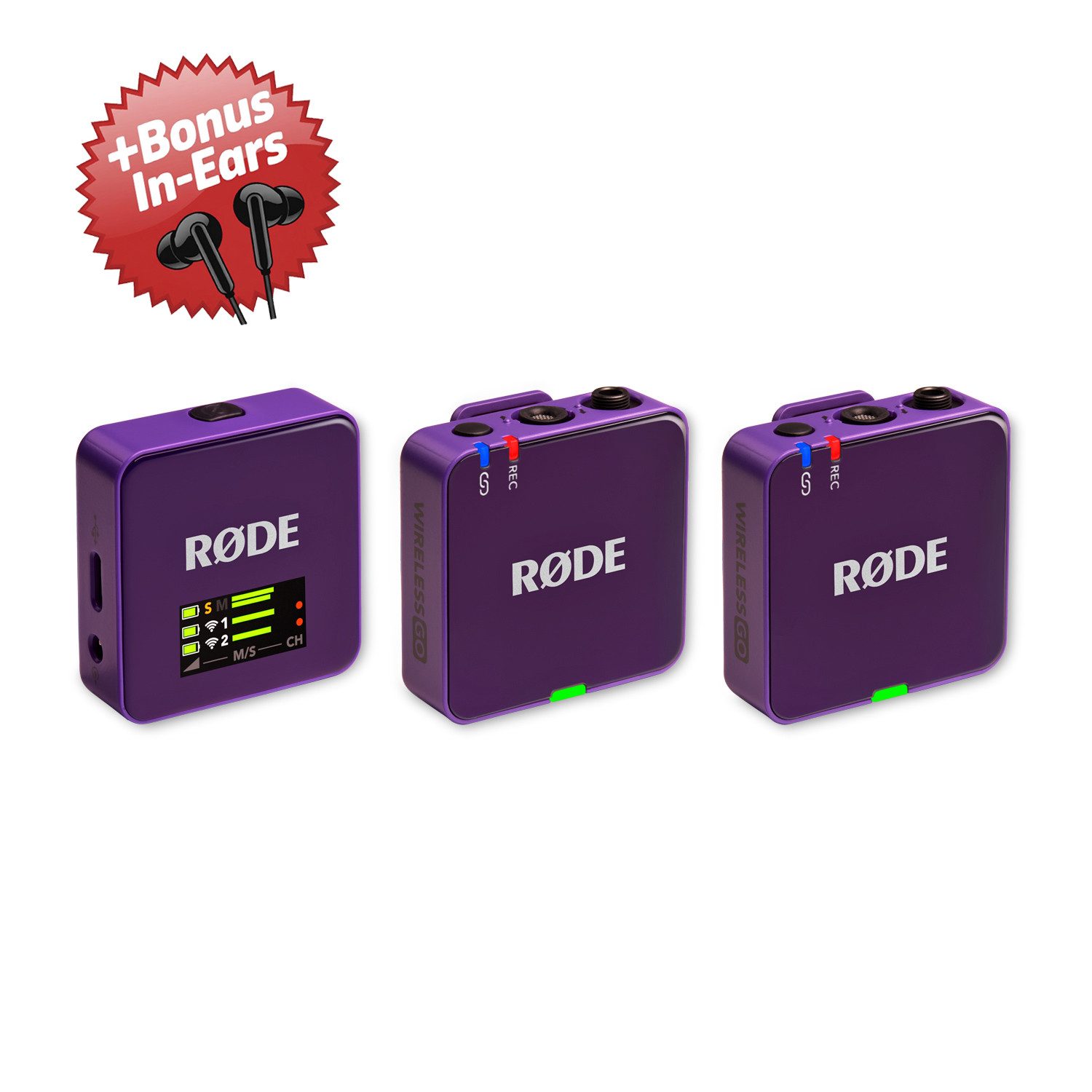 RØDE Rode Mikrofon-Funksystem Wireless GO Gen 3 Lila + Bonus In-Ear Digitales Aufnahmegerät (32 Bit Float Recording)