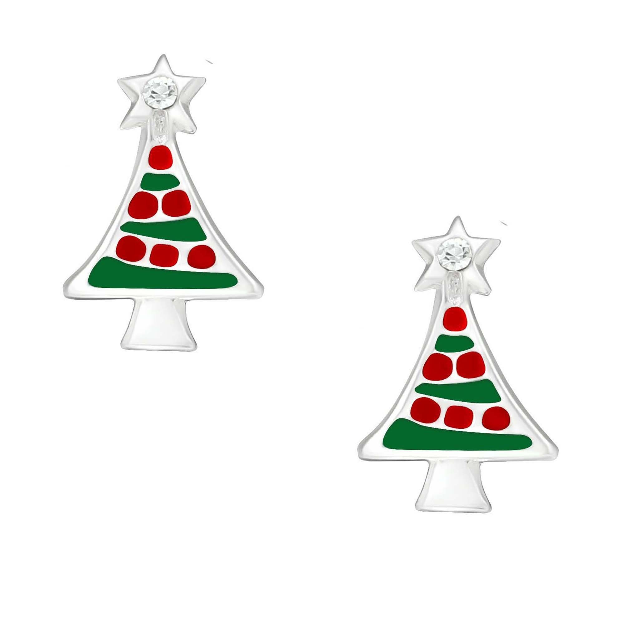 schmuck23 Paar Ohrstecker Ohrringe Weihnachten Nikolaus Baum 925 Silber (Set, Geschenkset aus 1 Paar Ohrringen), Mädchen Kinderohrringe Damen