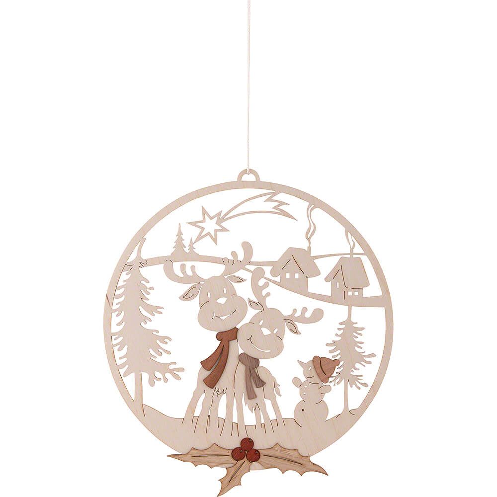 Kuhnert Schwibbogen Fensterbild Elche mit Schneemann (18cm) von Drechslerei Kuhnert