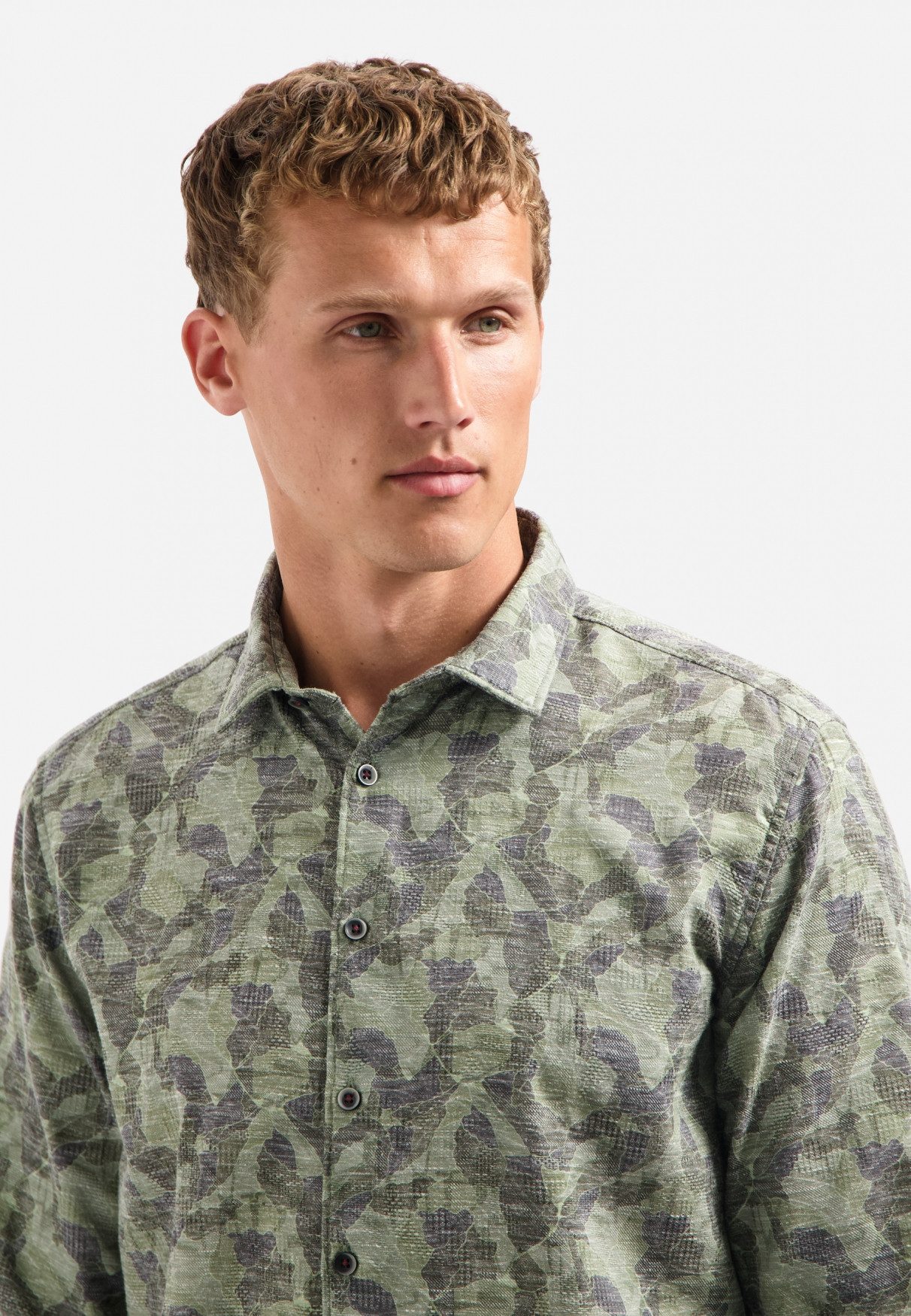 NO EXCESS Langarmhemd No Excess Bedrucktes T-Shirt Shirt Allover Printed Jacquard