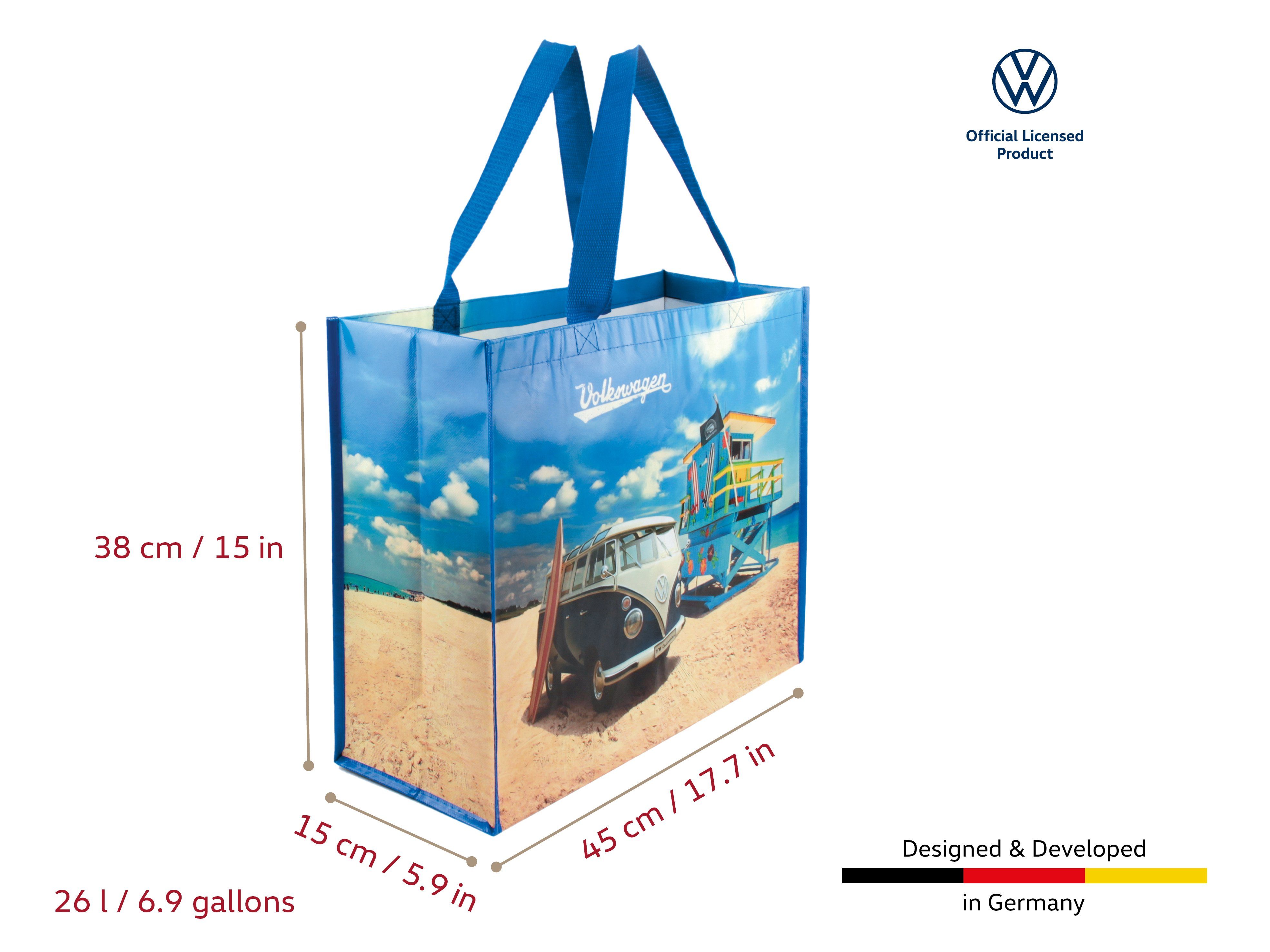 VW Collection by BRISA Einkaufsshopper Volkswagen Einkaufstasche mit T1 Bulli Bus Motiv, 26 l, Wiederverwendbare Tüte