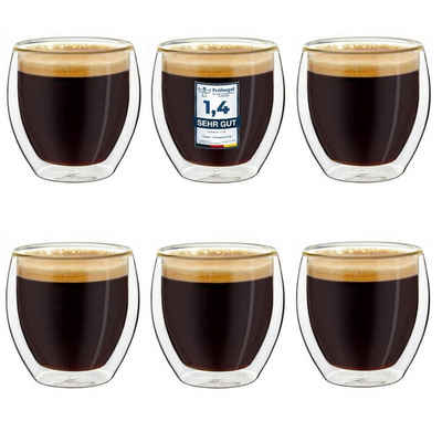 Creano Teeglas Doppelwandige Espresso-Gläser, Borosilikatglas, 6 Gläser