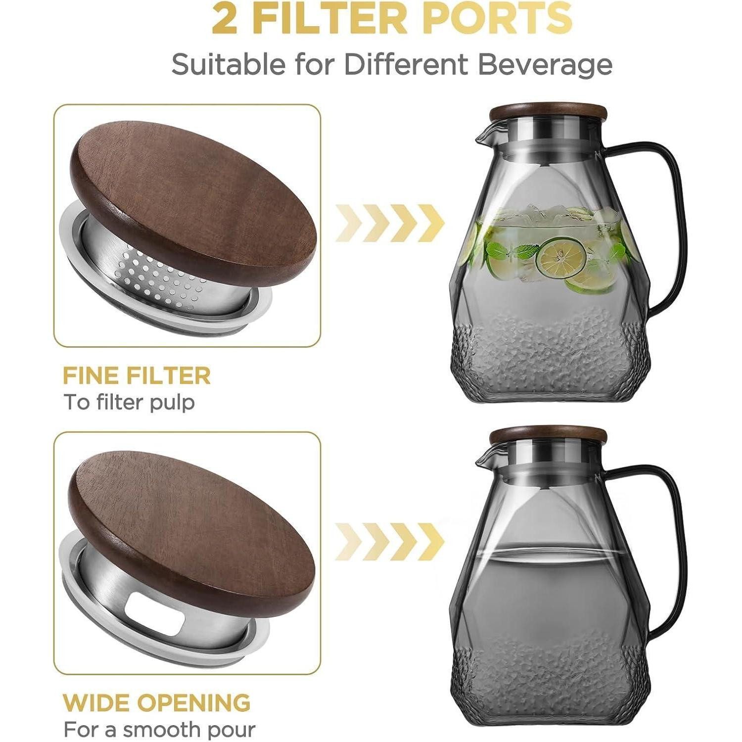 LuxusKollektion Wasserkaraffe Glaskaraffe 1.8L Wasserkaraffe mit Deckel Schwarz für Kühlschrank – Bild 4 von 5