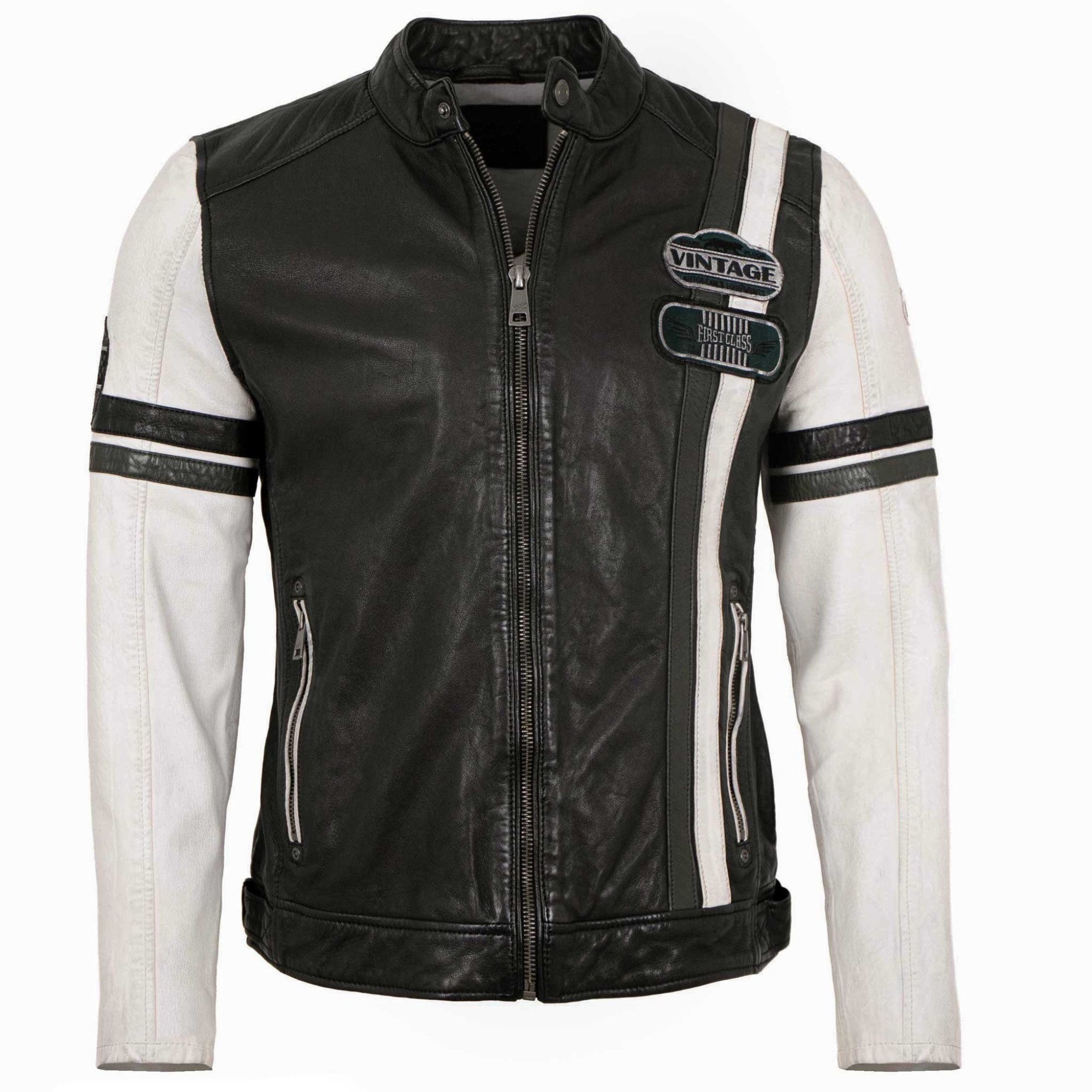 Mauritius Lederjacke MMJusco Mauritius - Herren Lederjacke Racingjacke Lammnappa schwarz weiß