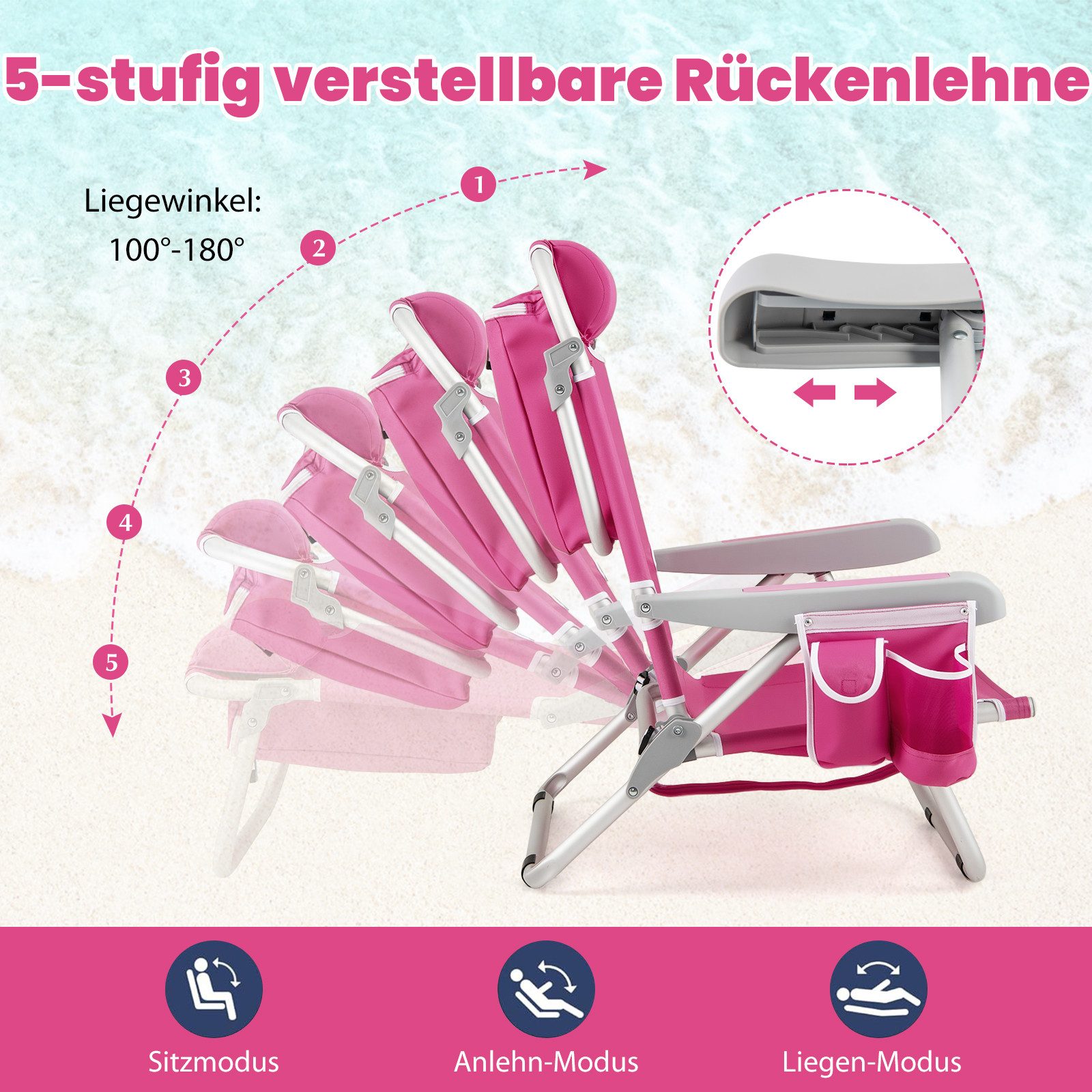 KOMFOTTEU Campingstuhl (2 St), Strandstuhl klappbar, mit verstellbarer Rückenlehne, bis 150kg