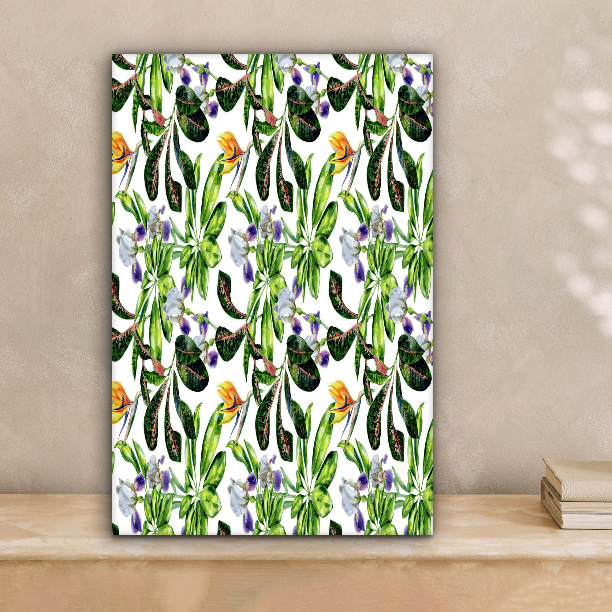 20x30 Muster, - bespannt Leinwandbild Zackenaufhänger, fertig Gemälde, OneMillionCanvasses® - inkl. cm Blumen (1 St), Leinwandbild Paradiesvogelpflanze